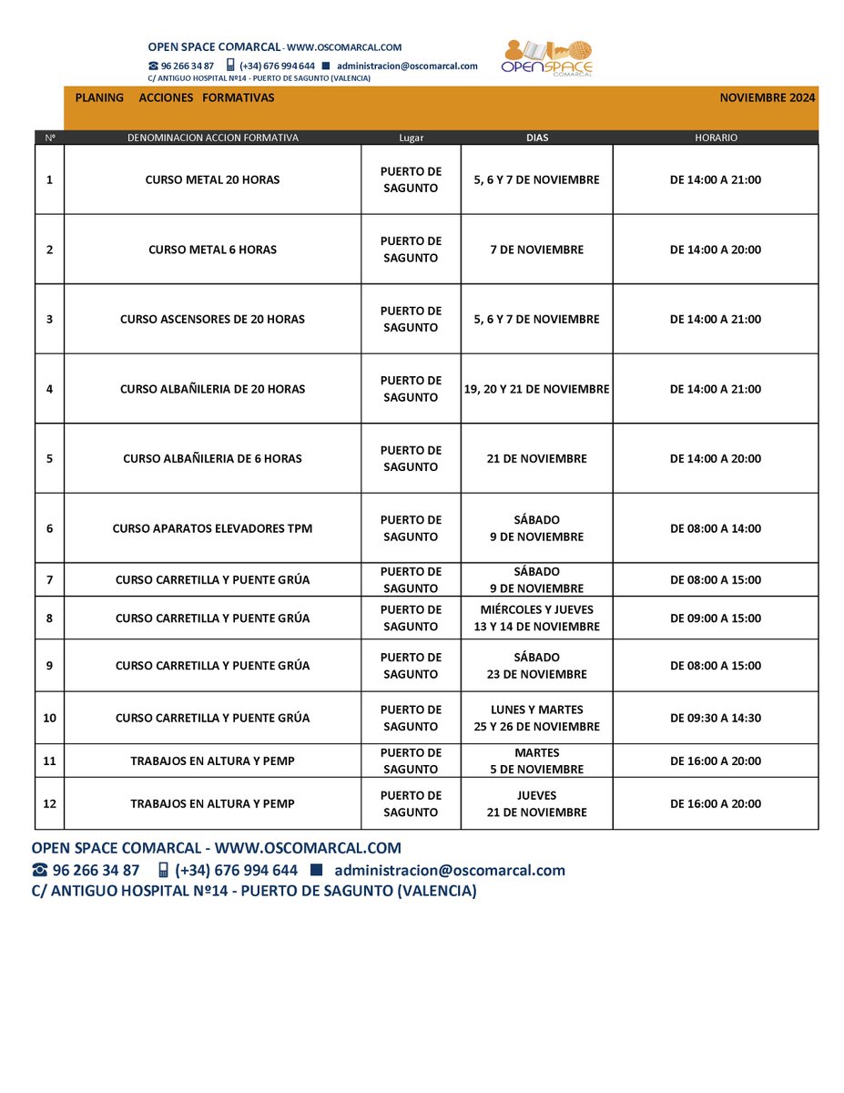 OSComarcal's tweet image. Aquí tenéis nuestra programación del mes de NOVIEMBRE 📆

Si te interesa alguna formación no dudes en ponerte en contacto al 676994644 o 962663487, también puedes escribirnos al mail administracion@oscomarcal.com 📩

#openspacecomarcal #formacionprofesional #empleo