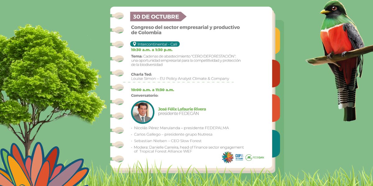 Fedegan's tweet photo. 🐂🦎🪲 ¿Qué eventos tendrá FEDEGÁN durante la #COP16 Colombia? 🤔🐮

Conozca la agenda y acompáñenos para seguir derribando mitos y demostrarle al mundo que la ganadería es necesaria para proteger la biodiversidad, disminuir el CO2 del planeta y proteger la flora y la fauna.

#ConstruyendoGanadería @jflafaurie @ManuelSSP2012