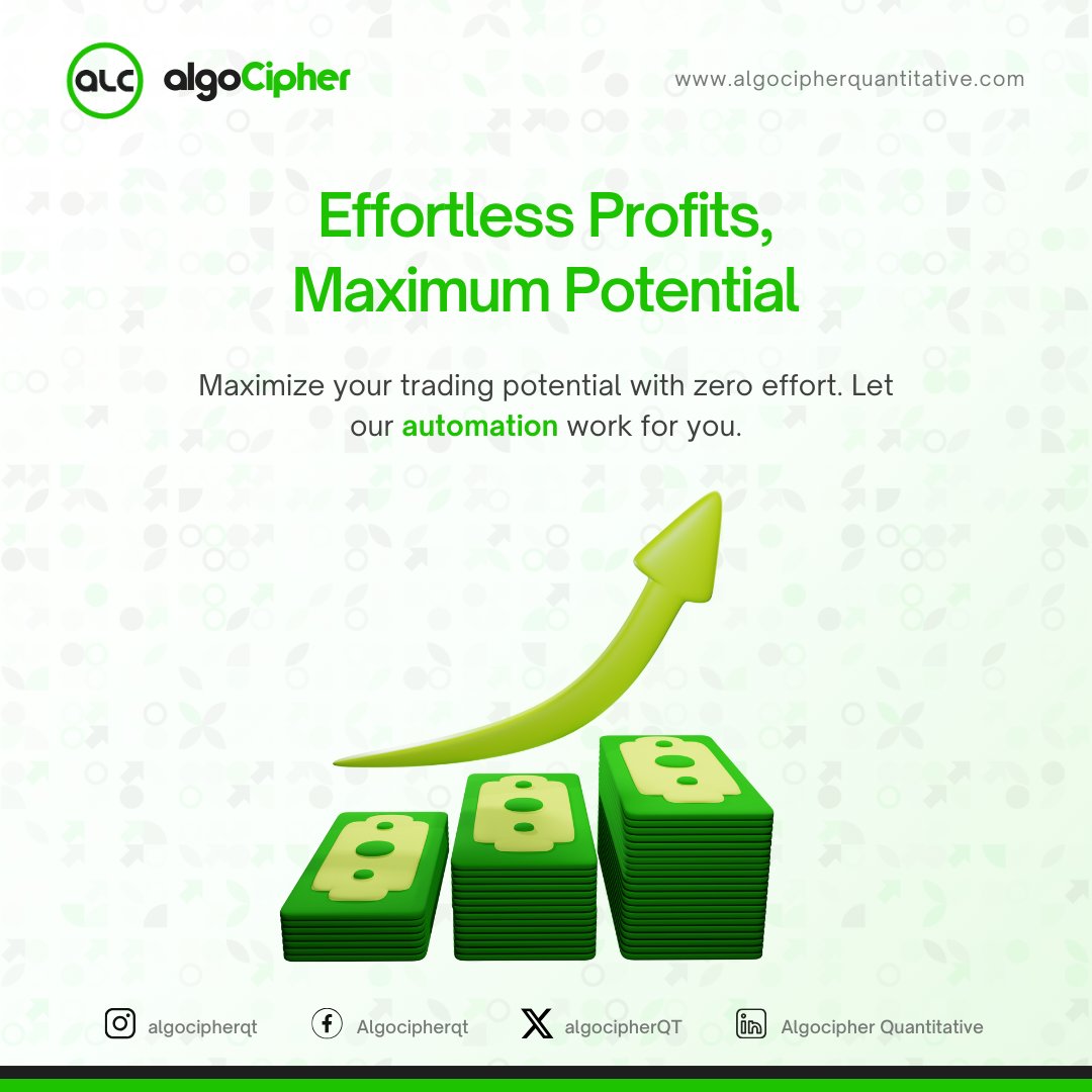 algocipherQT's tweet image. Effortless Profits, Maximum Potential

Maximize your trading potential with zero effort. Let our automation work for you.

#algocipherquantitative #thealgocipheradvantage #tradingautomation #FutureOfTrading #NoMoreManual #AutomatedTrading #TradingAssistant #EmotionFreeTrading