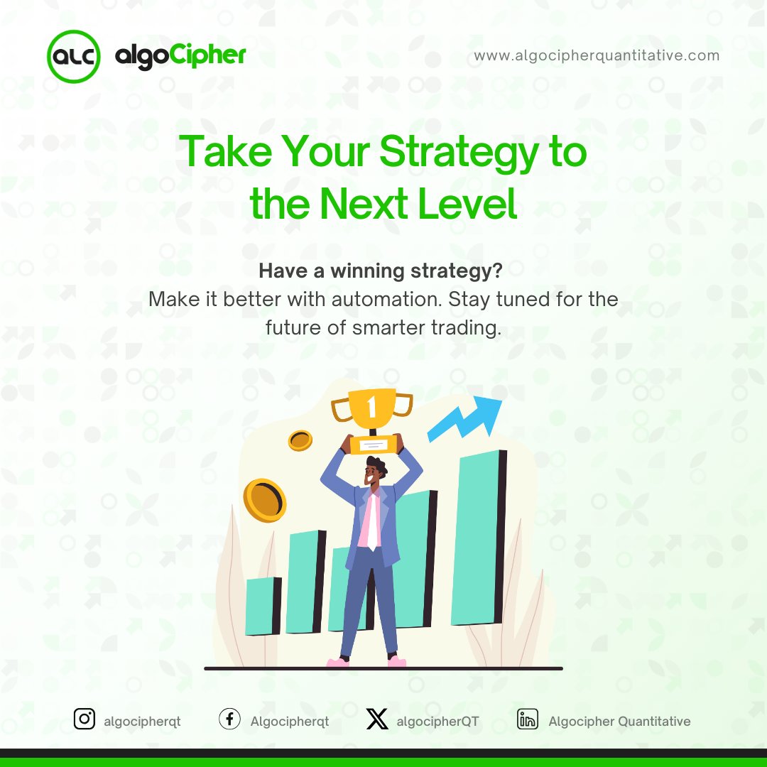 algocipherQT's tweet image. Take Your Strategy to the Next Level

Have a winning strategy? Make it better with automation. Stay tuned for the future of smarter trading.

#algocipherquantitative #thealgocipheradvantage  #FutureOfTrading #NoMoreManual #AutomatedTrading #TradingAssistant #EmotionFreeTrading