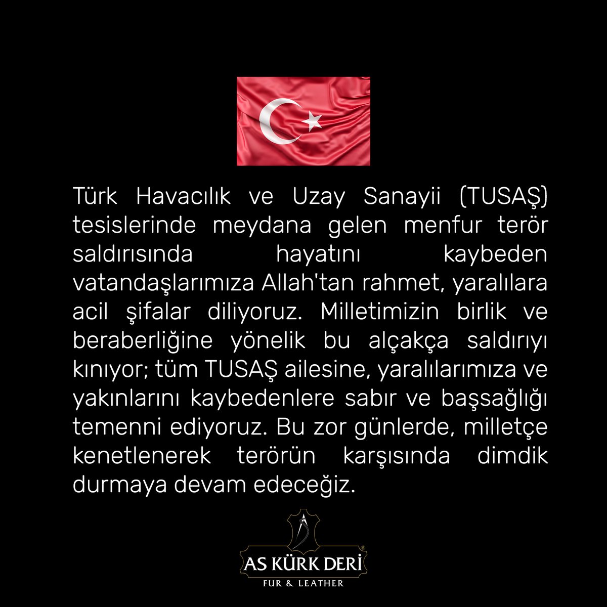 askurkderi's tweet photo. Türk Havacılık ve Uzay Sanayii (TUSAŞ) tesislerinde meydana gelen menfur terör saldırısında hayatını kaybeden vatandaşlarımıza Allah'tan rahmet, yaralılara acil şifalar diliyoruz. https://t.co/mwaM2DBl62
