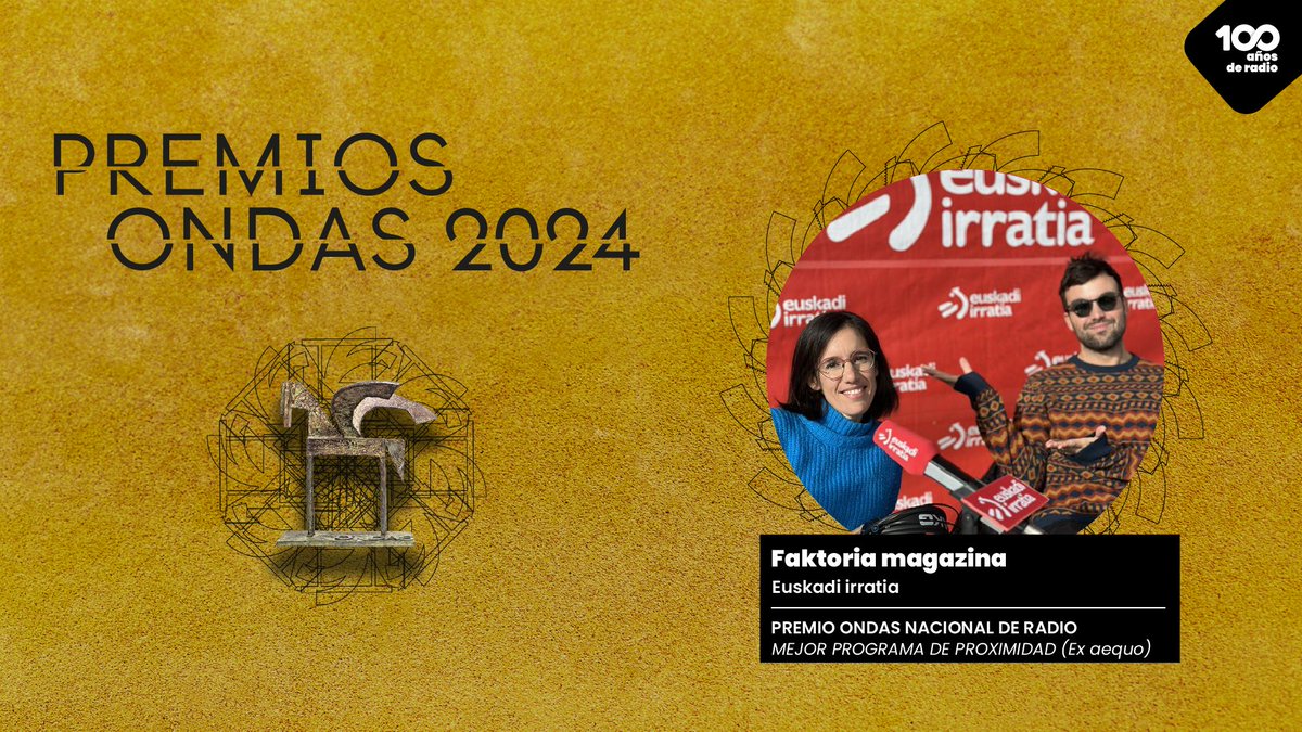 📻 #PremiosOndas 2024 nacional de radio

🔹 Mejor programa de radio de proximidad (Ex aequo):

“Faktoria magazina (@faktoriaEITB)” de <a href="/euskadi_irratia/">Euskadi Irratia</a>

#FalloDelJurado