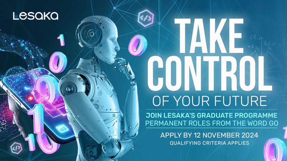 💥Game-Changers Wanted! Bold grads in Mechatronics, IT, Cybersecurity, or Data Science - Lesaka is your launchpad to disrupt and grow in fintech! Permanent roles await. 🌟

🔗 Apply now to our grad programme: bit.ly/3NpsAJj

#LesakaGrad #FintechCareers