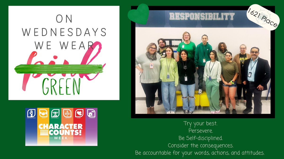 CaraSnell's tweet image. Responsibility is Wednesday's Character!  1621 students #understoodtheassignment @Special_Sites #CharacterCountsWeek