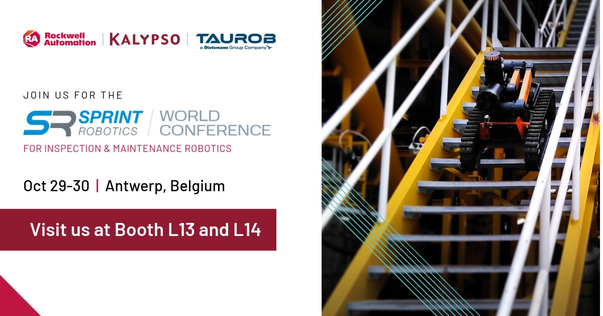 KalypsoROK's tweet image. We hope you’ll join us next week at the SPRINT Robotics World Conference for Inspection &amp;amp; Maintenance Robotics in Antwerp. We’ll be alongside @Taurob showcasing end-to-end robotic automation solutions. Stop by our booths!
#sprintrobotics #sprintroboticsworldconference #robotics