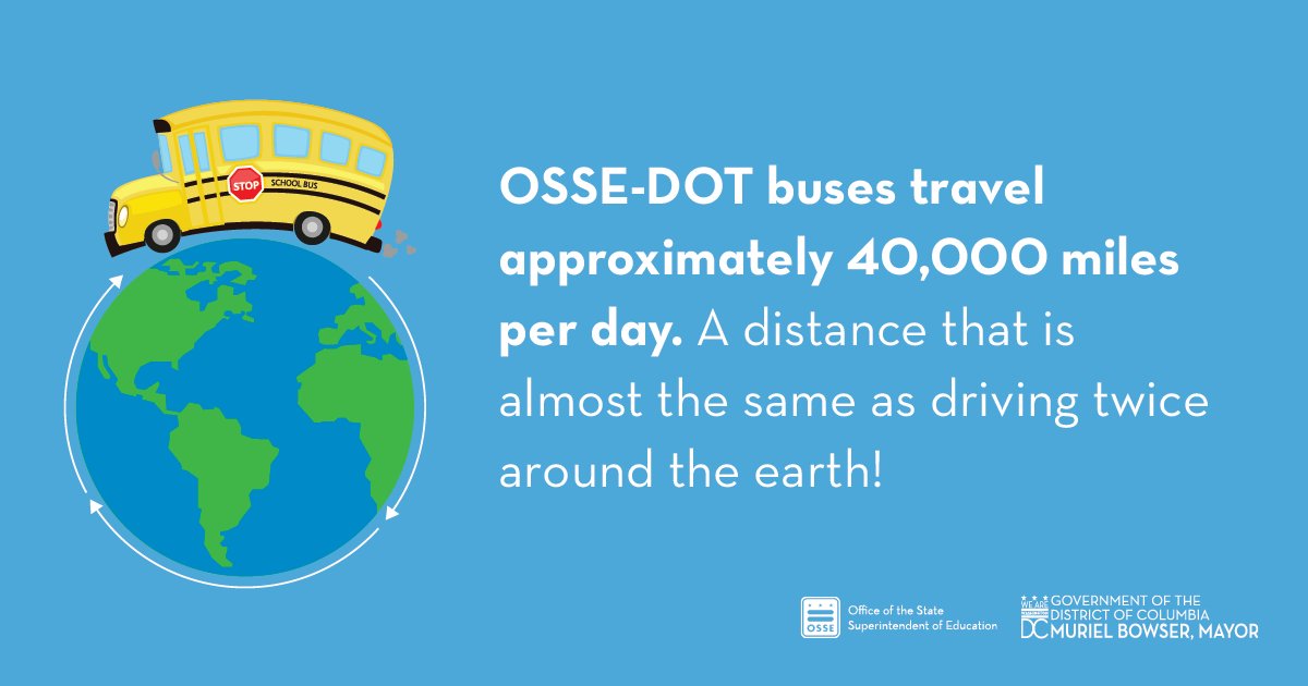 OSSEDC's tweet photo. Shoutout to our incredible motor vehicle operators! Did you know that OSSE-DOT school buses travel enough miles each day to circle the earth twice? Thank you for keeping our students safe and moving!  #BusSafetyWeek https://t.co/YLhCobmzBk