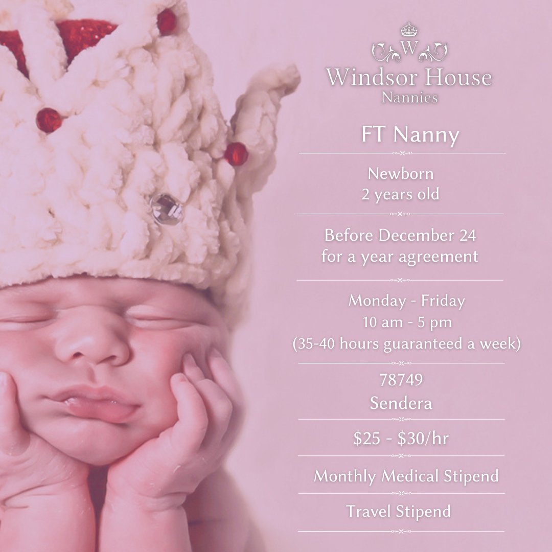 👑 New Position within the Windsor Household! 👑

Inquire within: ow.ly/FQb450TRAYu
Full Job Board: ow.ly/BhXJ50TRAYt

#KeepCalmandNannyOn #Nanny #NannyJob #NannyLife #NannyJobs #NannyLifeIsTheBestLife #NannyAgency #NannySearch