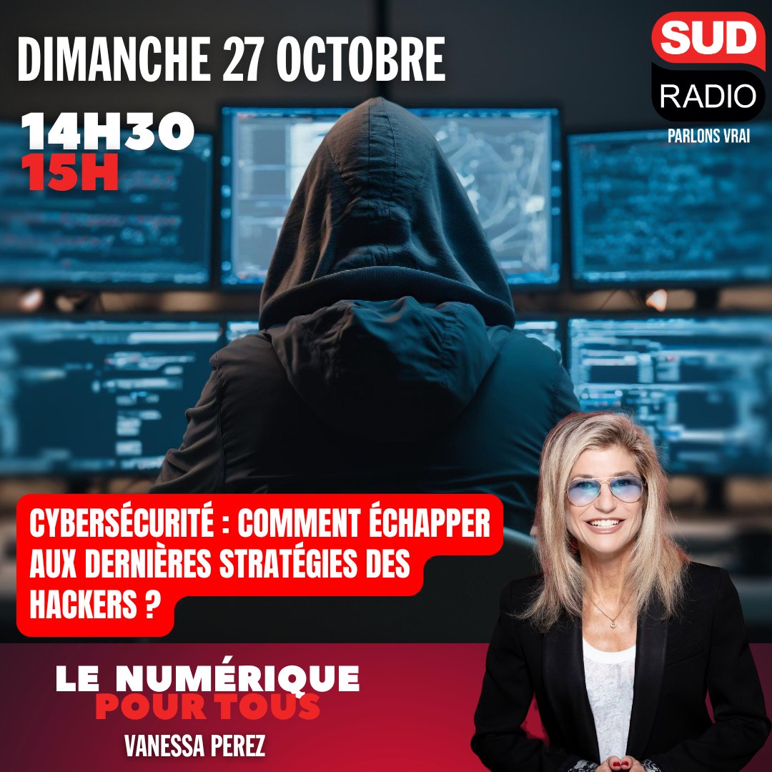 🔴 Retrouvez Le Numérique pour Tous avec <a href="/VanessaPerez_VP/">Vanessa Perez</a> et ses invités <a href="/lguezo/">Loïc Guézo</a>, vice-président du #CLUSIF &amp; <a href="/ifontarensky/">Fontarensky Ivan</a>, directeur technique cyber chez <a href="/thalesgroup/">Thales Group</a>  

📻 Rendez-vous à 14h30 sur sudradio.fr