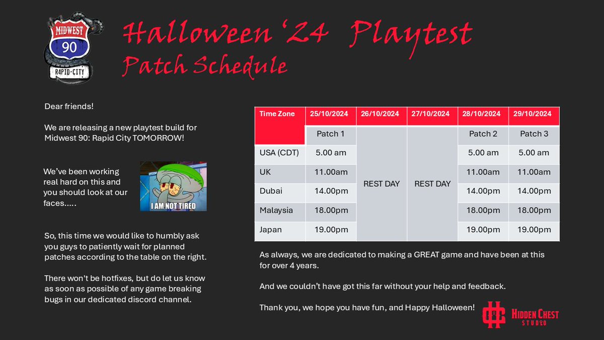 Midwest90_RC's tweet photo. We'll be releasing our next Alpha Halloween Playtest in approximately 19 hours.
#playtest #indiegame #towerdefense #restaurant #Midwest https://t.co/8bFQgRSwkn