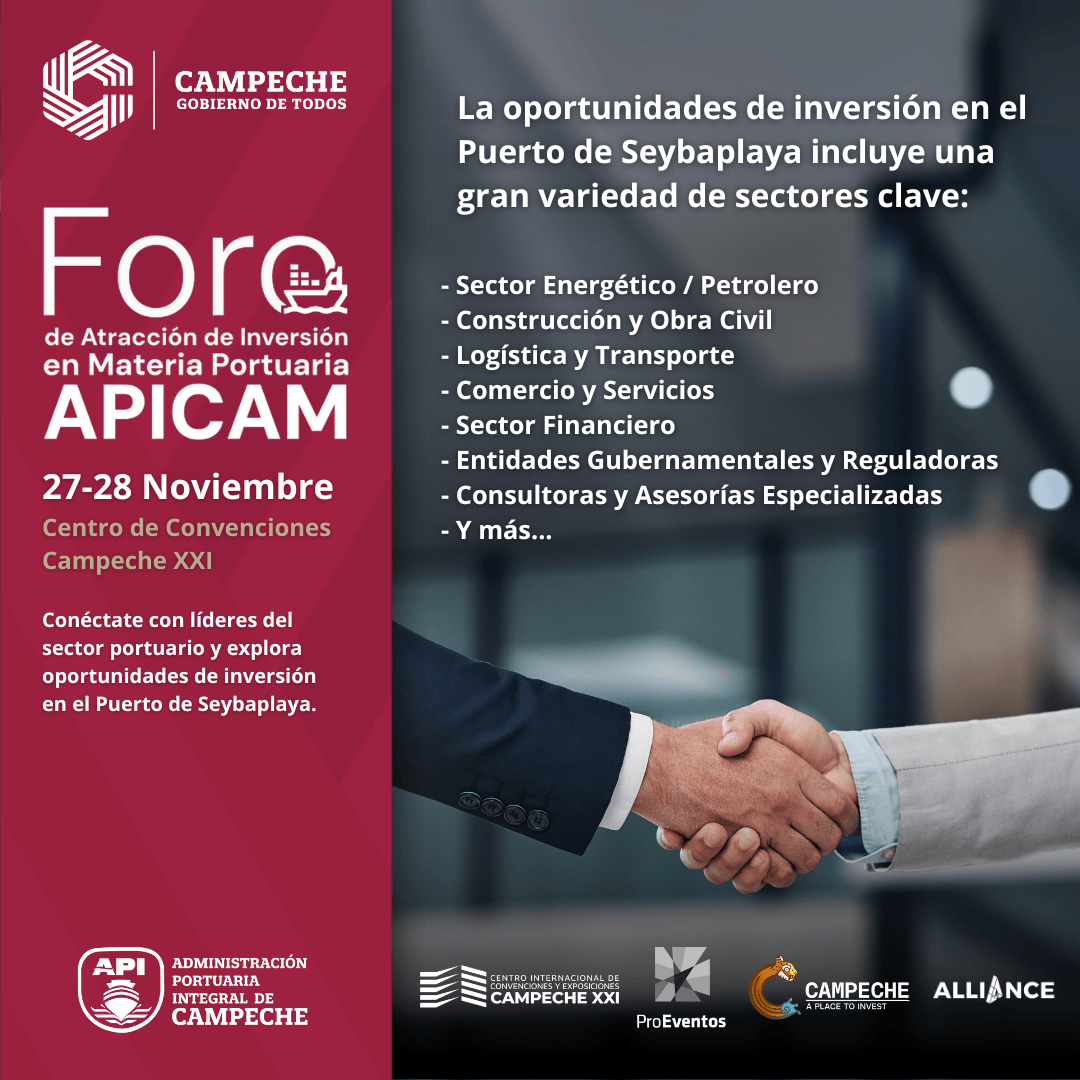 oilgasalliance's tweet image. 🌊 ¡No te pierdas el Foro de Atracción de Inversión en Materia Portuaria de APICAM! 🌊 

🚀Descubre las oportunidades únicas en el Puerto de Seybaplaya y sé parte del desarrollo en sectores clave   

🔗 Regístrate 👉🏼alliance.zoholandingpage.com/ForoAPICAM/ 

#InversiónCampeche #APICAM