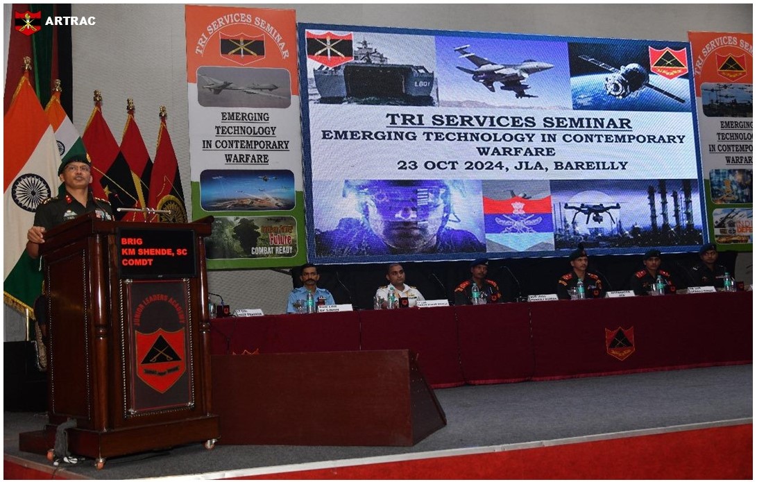 artrac_ia's tweet image. &quot;𝐉𝐨𝐢𝐧𝐭 𝐒𝐞𝐦𝐢𝐧𝐚𝐫 𝐨𝐧 𝐄𝐦𝐞𝐫𝐠𝐢𝐧𝐠 𝐓𝐞𝐜𝐡𝐧𝐨𝐥𝐨𝐠𝐢𝐞𝐬&quot;

A Tri-Services Seminar organised by Junior Leaders Academy, #JLA, Bareilly to discuss the potential of #EmergingTechnologies in modern warfare.

Junior Leaders of #IndianArmy, #IndianAirForce &amp;amp;…