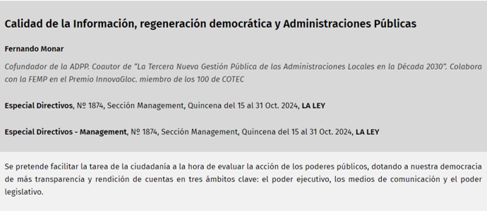 <a href="/nandomonar/">fernando monar</a> analiza las medidas incluidas en el Plan de Regeneración Democrática, recientemente aprobado por el Consejo de Ministros, en el #EspecialDirectivos de @LaLeyNext 

1) Gobierno Abierto 🌐
2) Rendición de cuentas 🧐
3) Transparencia 🪟

revistas.laley.es/Content/Docume…