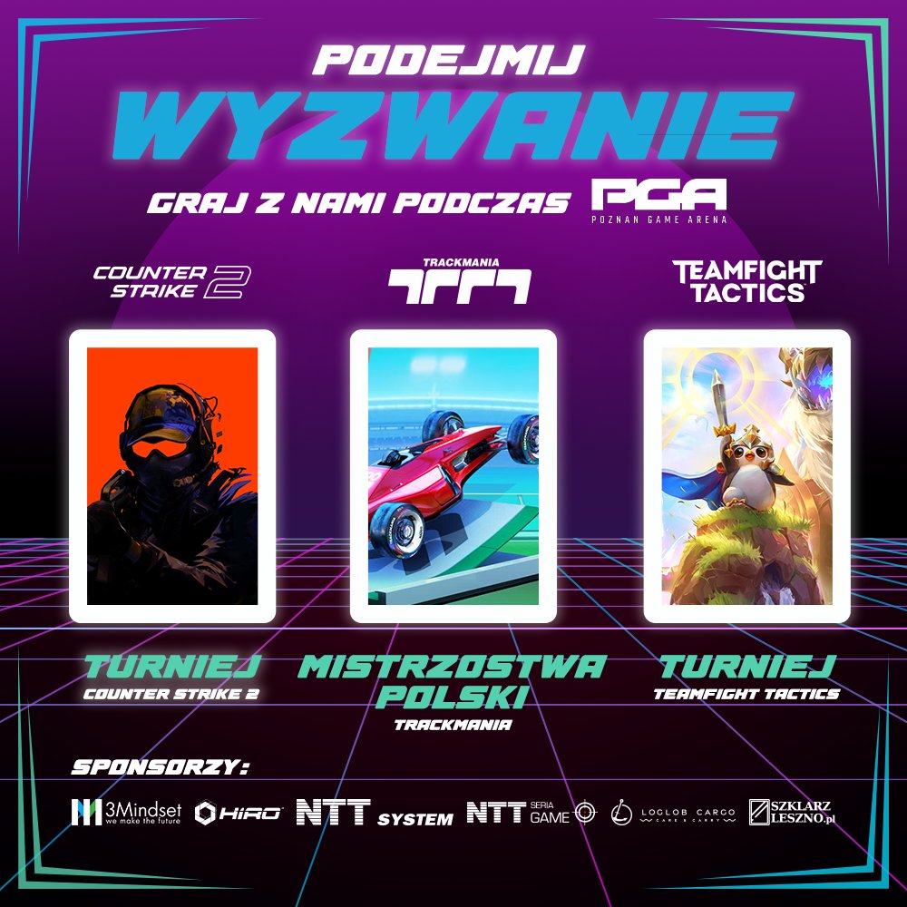 Odwiedź strefę #Trackmania podczas #PoznanGameArena2024 i weź udział w ekscytujących turniejach! 🏆 W programie #CS2, #TFT oraz #MistrzostwaPolskiTrackMania Czekamy już w ten weekend 25-27 października 2024 - pawilon 5. Do zoba! 👾