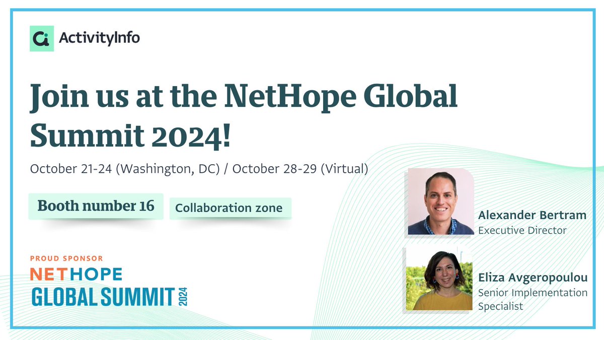 Day 2 at NetHope Global Summit 2024 has kicked off! Stop by Booth #16 in the Collaboration Zone to meet our team. Learn how ActivityInfo transforms data management in the humanitarian sector, streamlining workflows and enhancing decision-making!

#NetHopeSummit2024 #NetHope