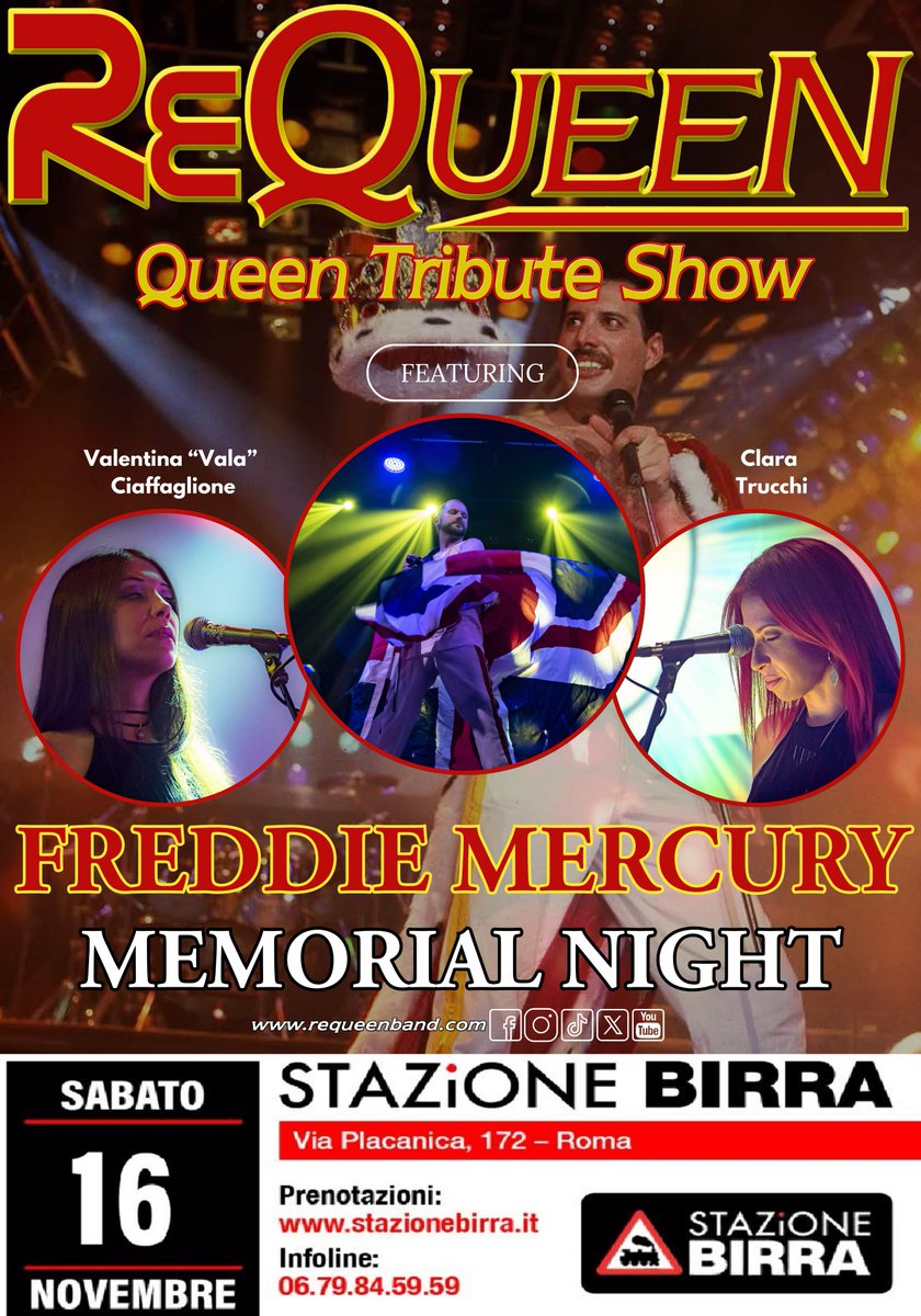 Requeen_tribute's tweet photo. 👑𝐅𝐑𝐄𝐃𝐃𝐈𝐄 𝐌𝐄𝐑𝐂𝐔𝐑𝐘 𝐌𝐄𝐌𝐎𝐑𝐈𝐀𝐋 𝐍𝐈𝐆𝐇𝐓👑
🔥𝐒𝐀𝐁𝐀𝐓𝐎 𝟏𝟔 𝐍𝐎𝐕𝐄𝐌𝐁𝐑𝐄 - 𝐒𝐭𝐚𝐳𝐢𝐨𝐧𝐞 𝐁𝐢𝐫𝐫𝐚 (𝐑𝐌)🔥
⭐ Prenotazione tavolo: https://t.co/Tm2SZAjgDG

#queen #roma #rome #concert #event https://t.co/KPScLIXJDg