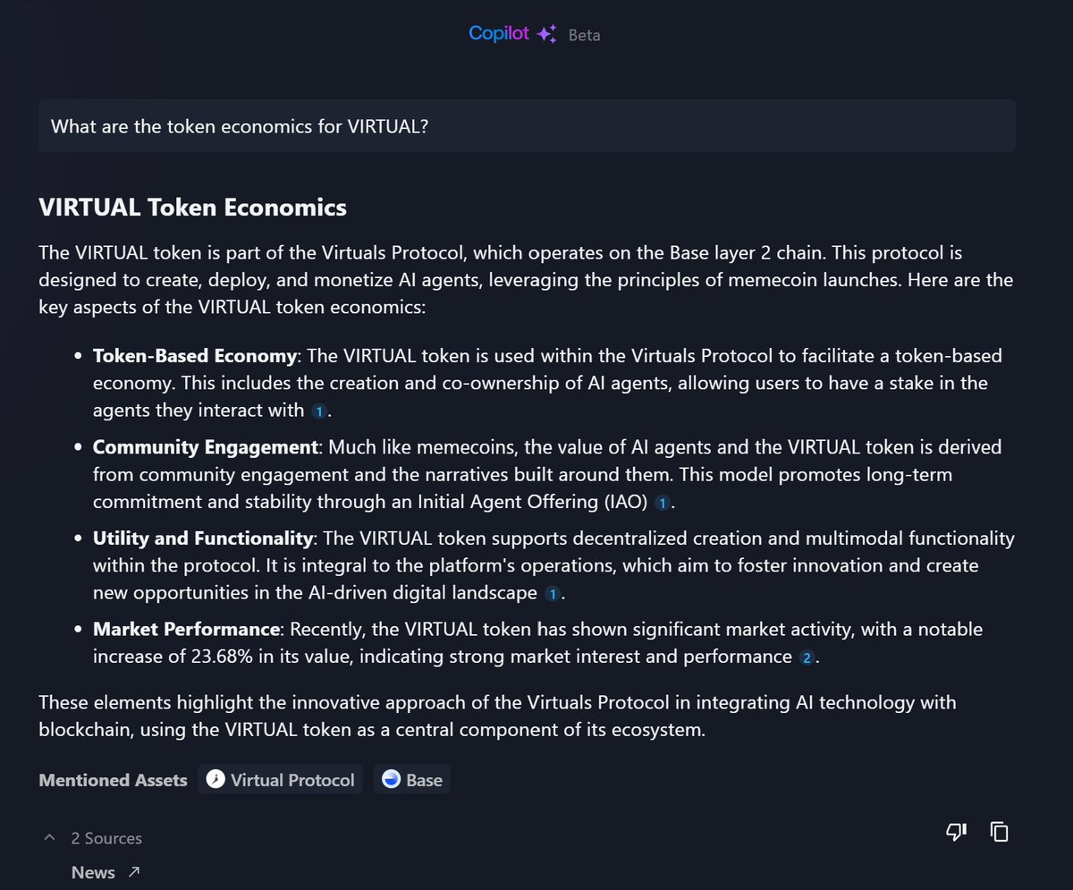 kunalgoel's tweet photo. I've improved my research process by 10x.

Before I ape, I not only assess the vibes but do quick due diligence by asking the Messari Copilot on the token design.

It's usually quicker than my vibe check and helps avoid rugs.

https://t.co/vXr1iA82s5 https://t.co/78xE5HPXtk