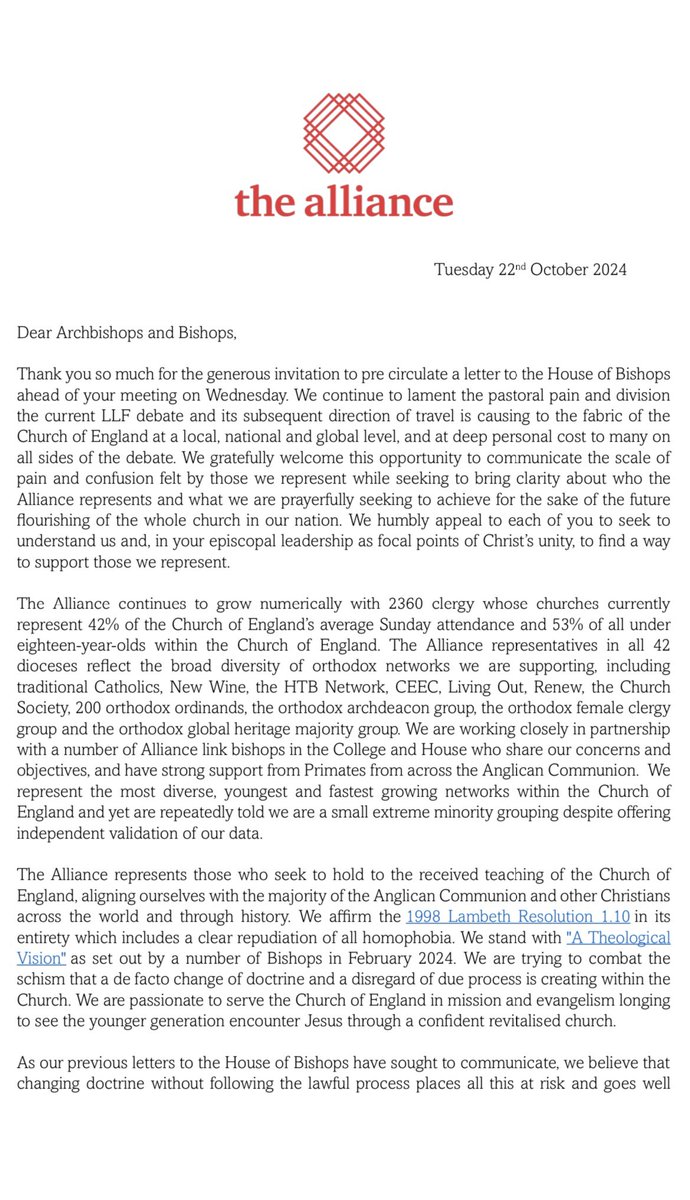 ceecuk's tweet image. The Alliance letter today sent to the House and College of Bishops expresses disappointment, responds to schismatic criticism and sets out scope of the growing grouping and how we want the flourishing of the church into the future: alliancecofe.org/letters/Letter…
