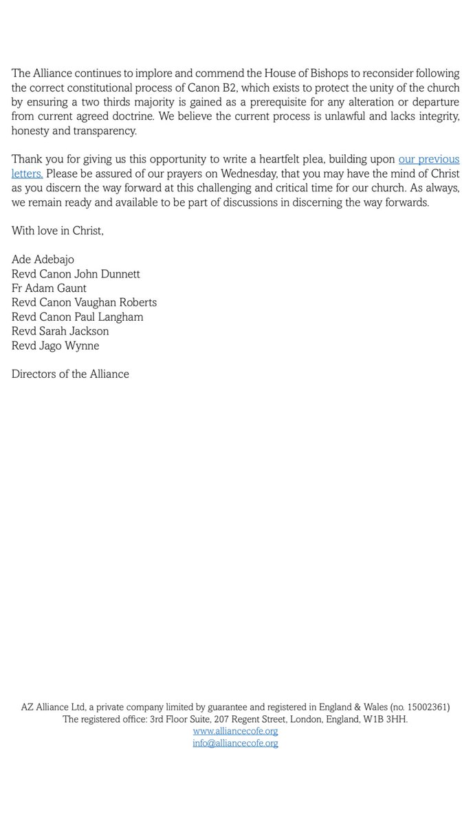 ceecuk's tweet image. The Alliance letter today sent to the House and College of Bishops expresses disappointment, responds to schismatic criticism and sets out scope of the growing grouping and how we want the flourishing of the church into the future: alliancecofe.org/letters/Letter…