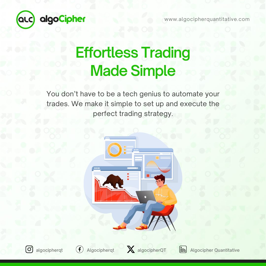 algocipherQT's tweet image. Effortless Trading Made Simple

You don’t have to be a tech genius to automate your trades. We make it simple to set up and execute the perfect trading strategy.

#algocipherquantitative #thealgocipheradvantage #tradingautomation #FutureOfTrading #TradingAssistant