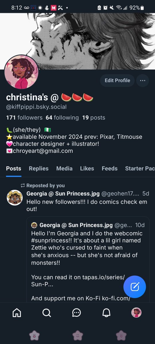 kiff_pippi's tweet image. Hey! I won&apos;t post be posting any serious art on here anymore... if I&apos;m ever gonna be posting work/fanart, it&apos;ll be on 🟦☁️ or Cara (maaaybe IG)

I&apos;m @/kiffpippi on both. Cheers!