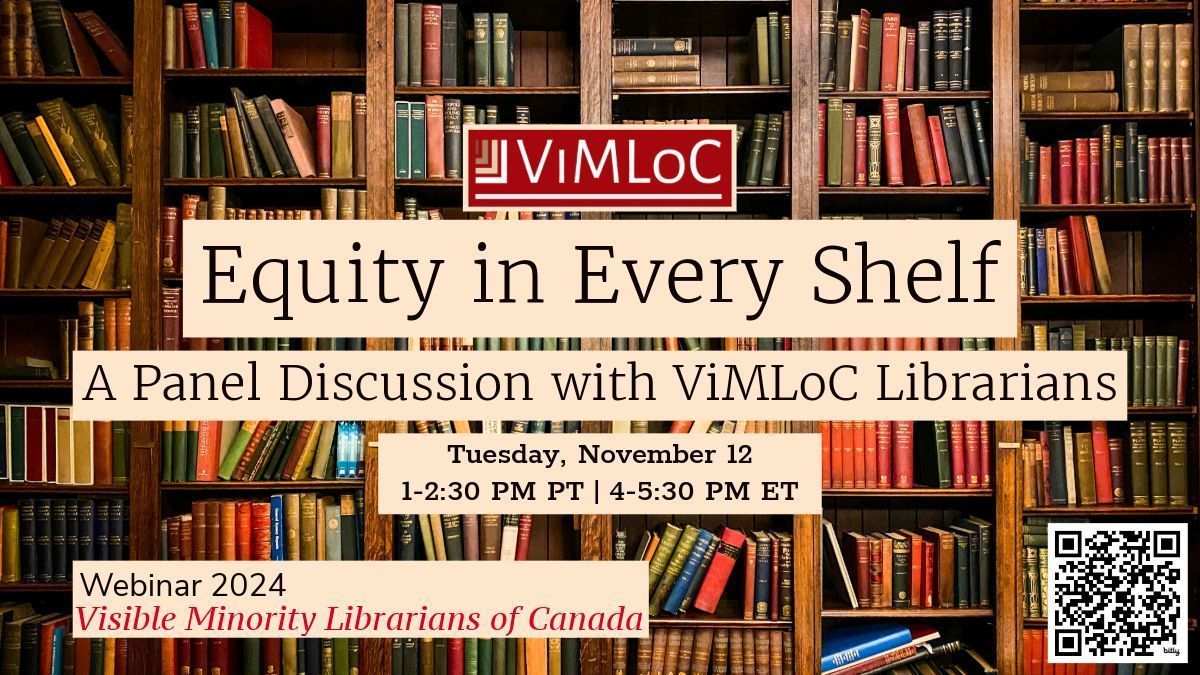 Join us for an engaging panel discussion 'Equity in Every Shelf' on Nov 12, 12-1:30 PM PT. Hear from ViMLoC librarians on fostering #DiversityInLibraries. Don’t miss this chance to engage in crucial talks about #LibraryEquity. See you there! buff.ly/3NwWeMA