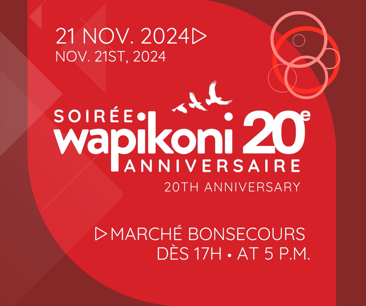 Le Wapikoni célèbre ses 20 ans d’existence et nous aimerions que vous soyez de la fête lors d’une soirée inoubliable le jeudi 21 novembre 2024, dès 17h, au Marché Bonsecours.
Les billets sont maintenant disponibles :
bit.ly/40f8AAF