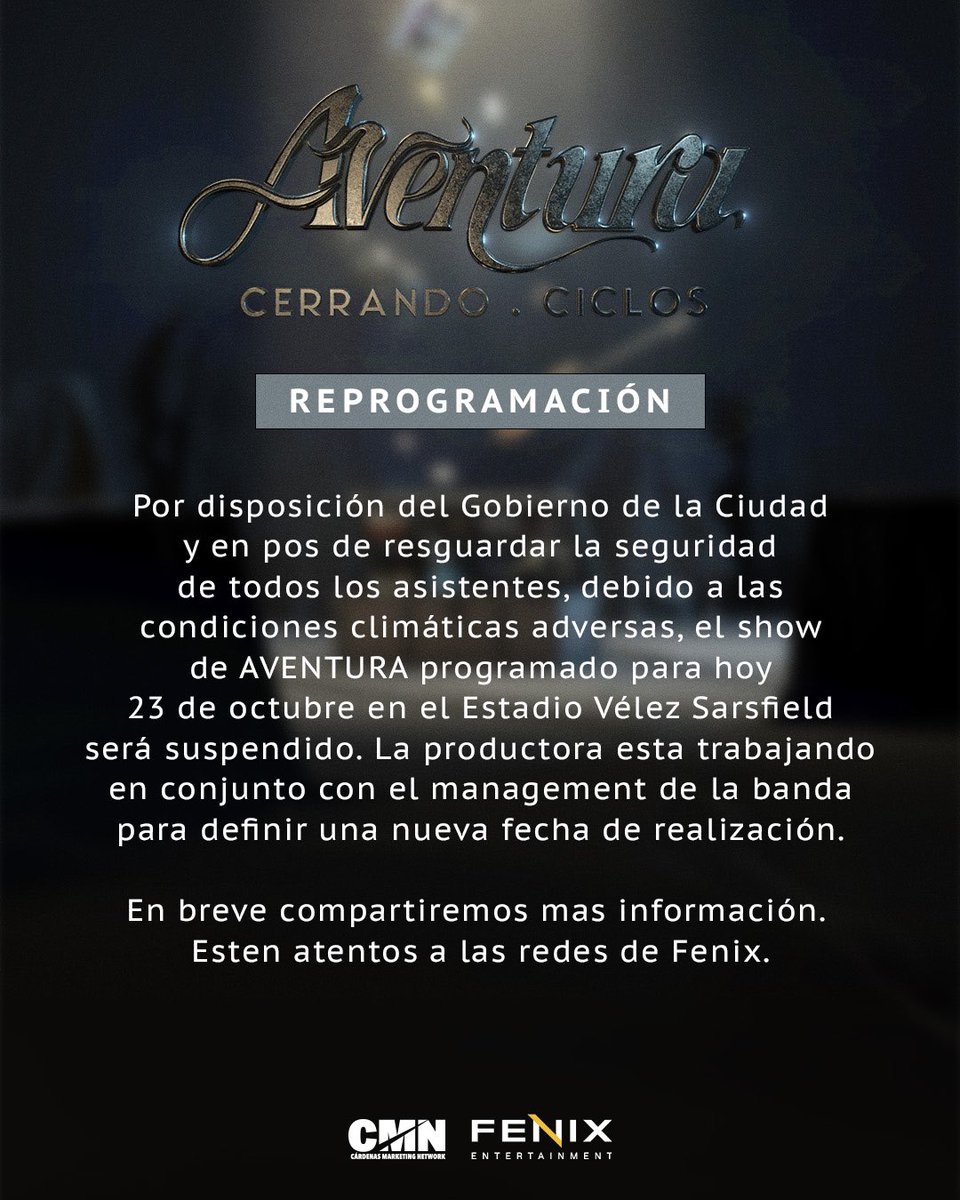 ‼️ Información importante ‼️

Show Aventura 23 de Octubre, Estadio Vélez Sarsfield.