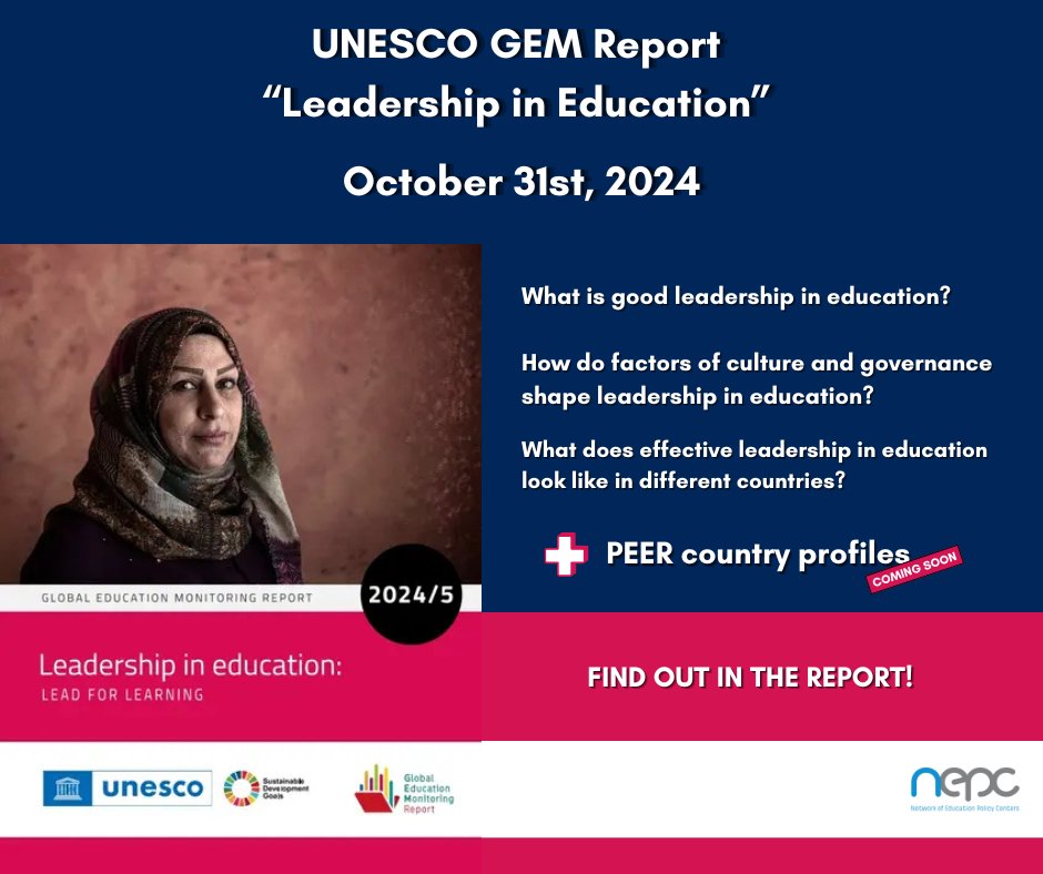 _N_E_P_C_'s tweet photo. 📑🚀 The UNESCO @GEMReport is launching on October 31st!

🔜 Learn more: https://t.co/cZKj15uoTS

#2024GEMReport #LeadForLearning #Worldwide https://t.co/k86CxqDeXL