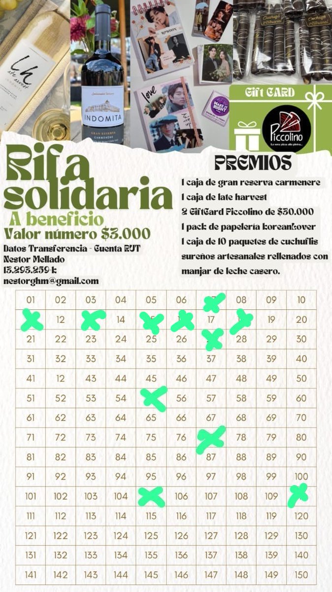 Cualquier ayuda se agradece, por distintos motivos no pude conseguir mucho en un crédito, así que me falta otra parte del dinero.
Dejo acá la rifa y los número que compren (en el depósito me dicen el numero) o la ayuda que hagan a la cuenta será de gran ayuda.