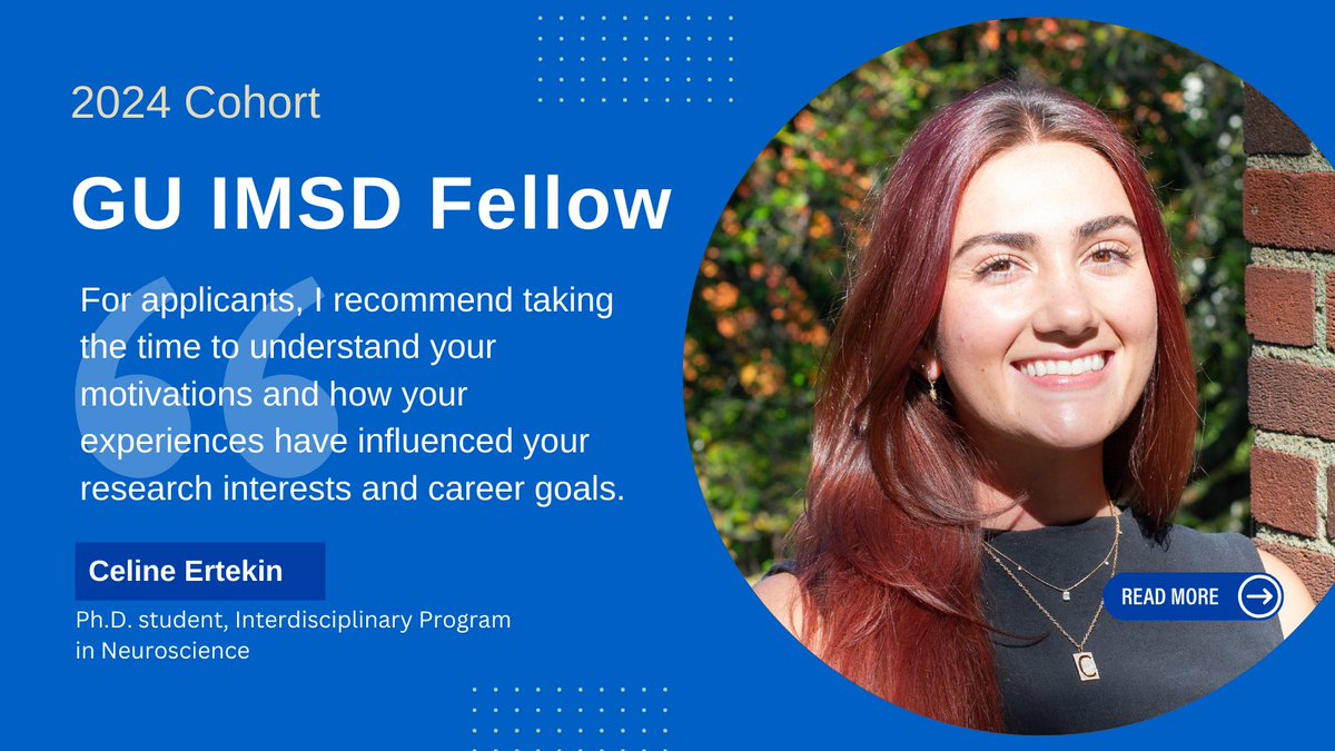 Georgetown Biomedical Graduate Education (@georgetownbge) on Twitter photo This weekās GU IMSD series features 2024 fellow and Ph.D. student in the Interdisciplinary Program in Neuroscience, Celine Ertekin. She highlights the importance of reflecting on your experiences to find the right program for your goals. šRead more: biomedicalprograms.georgetown.edu/student-profilā¦. This weekās GU IMSD series features 2024 fellow and Ph.D. student in the Interdisciplinary Program in Neuroscience, Celine Ertekin. She highlights the importance of reflecting on your experiences to find the right program for your goals. šRead more: biomedicalprograms.georgetown.edu/student-profilā¦.