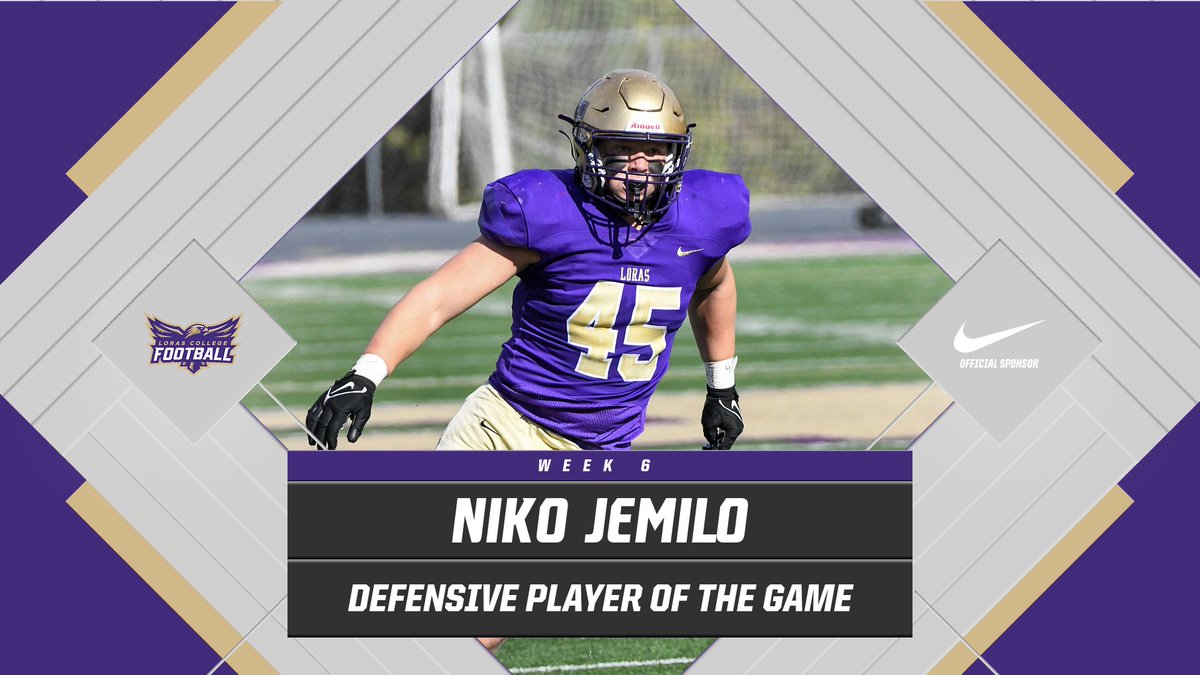 LorasCollegeFB's tweet photo. Week #7 - Players of the Game

Offensive: Brock Couch
Defensive: Niko Jemilo
Special Teams: Scott Talmadge

#FlyWithUs https://t.co/RCsRIEXvpG