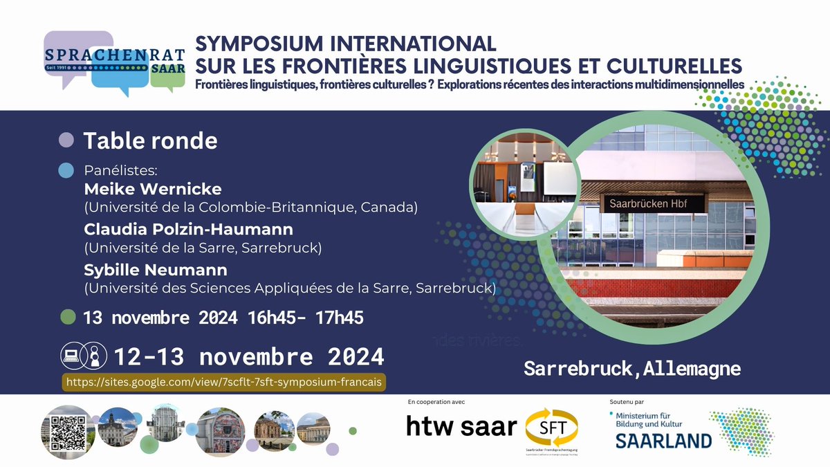 ConferenceFl's tweet photo. 🗨️ #Tableronde 
🗓️13 november 2024
🕐16h45 - 17h45
🎤Panélistes: 
◼️Meike Wernicke (Université de la Colombie-Britannique, Canada) 🇨🇦
◼️Claudia Polzin-Haumann (Université de la Sarre) 🇩🇪
◼️Sybille Neumann (Université des Sciences Appliquées de la Sarre) 🇩🇪
@FEI_sevres https://t.co/ELRRmd2kJr