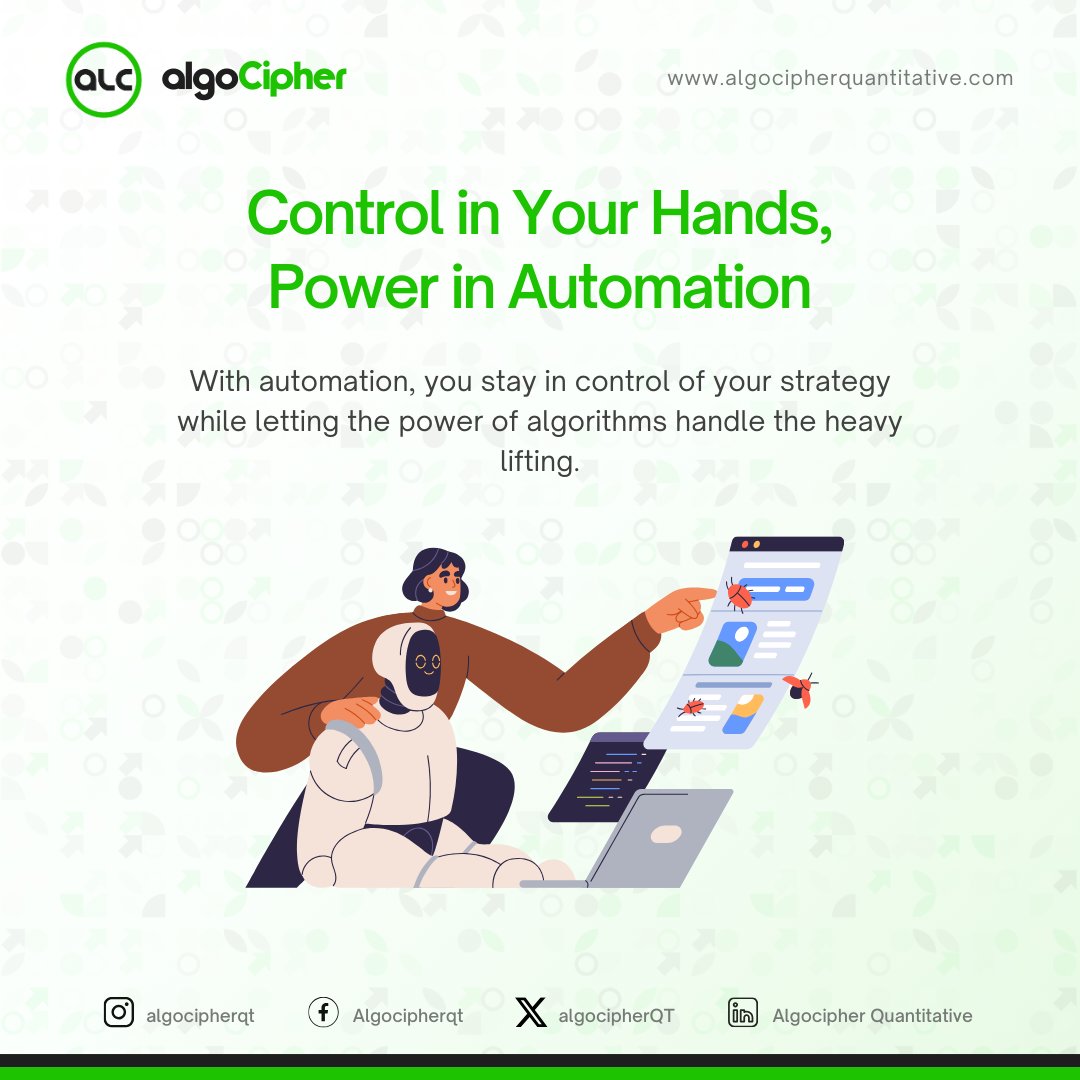algocipherQT's tweet image. Control in Your Hands, Power in Automation

With automation, you stay in control of your strategy while letting the power of algorithms handle the heavy lifting.

#algocipherquantitative #thealgocipheradvantage #tradingautomation #FutureOfTrading #NoMoreManual #AutomatedTrading