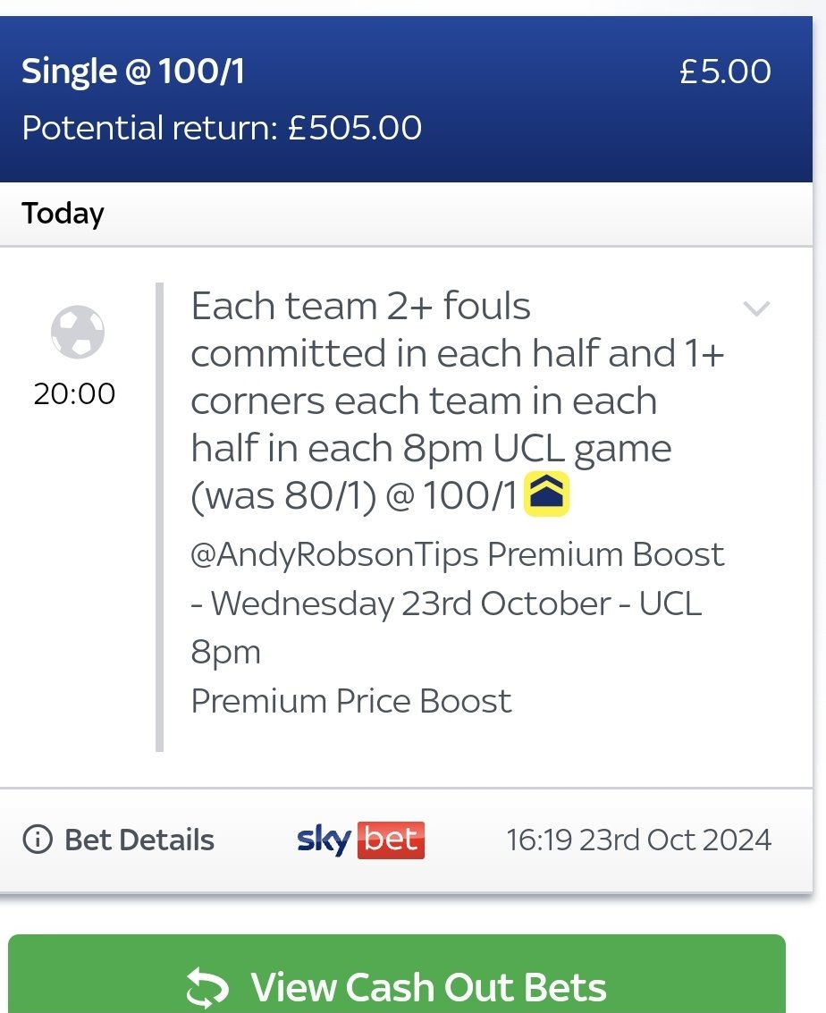 PriceIT3's tweet photo. @AndyRobsonTips Restricted to £5, looks like SkyBet are shitting themselves already https://t.co/FTVWaXz2Rl