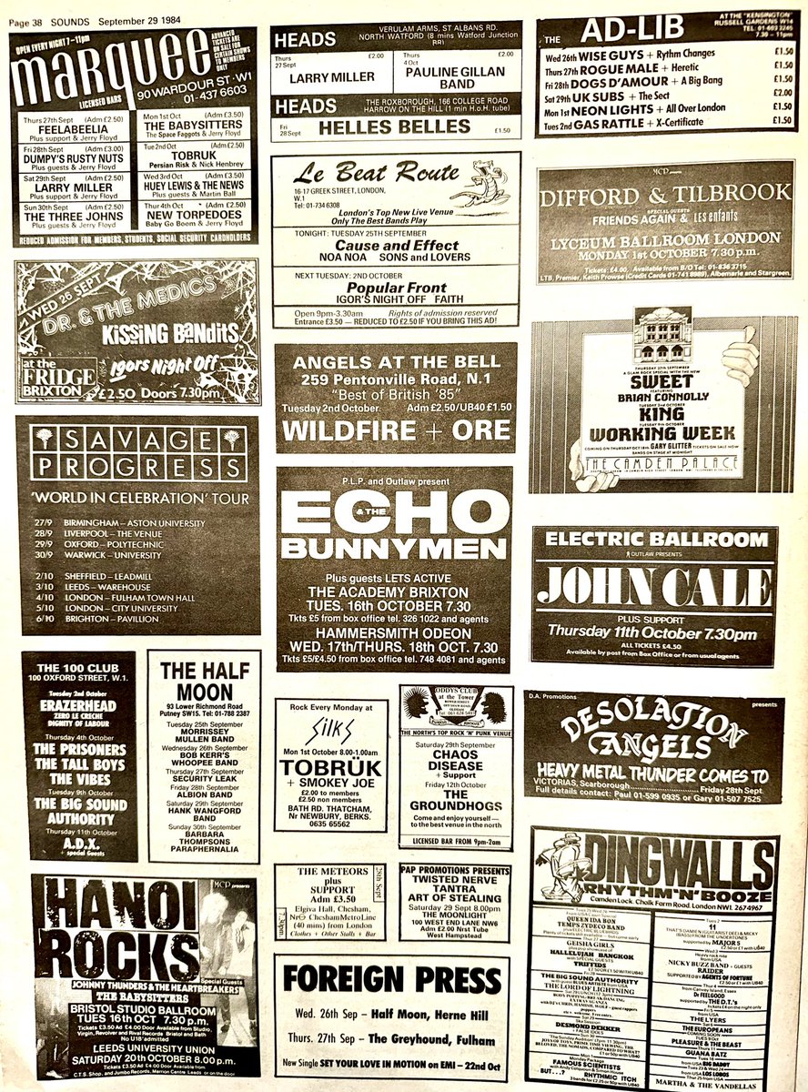 ZoundsAbound's tweet photo. Some great shows this coming week, so for me, I choose @HueyLewisNews at the Marquee, #DiffordAndTilbrook at the Lyceum, #RogueMale at Ad Lib, @OfficialRJDio &amp; @queensryche at the Hammersmith Odeon &amp; finally #Excalibur in Cleethorpes

What’s a must see show?

Sounds Sep 29th 1984 https://t.co/MI0jqe9ERF