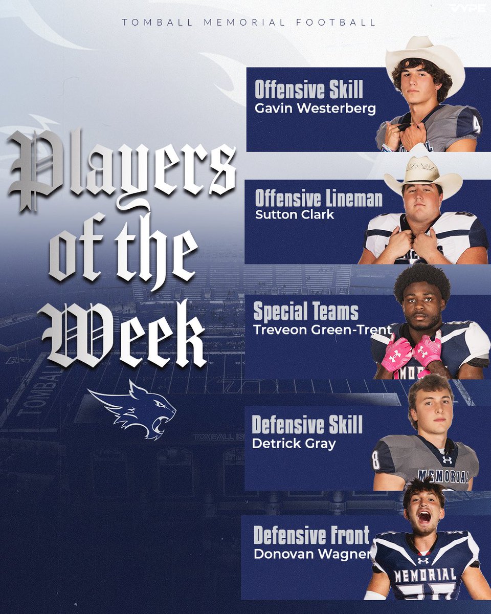 Football_TMHS's tweet photo. Congratulations to our Players of the Week vs. Tomball! #FPF https://t.co/F51BhlKgol