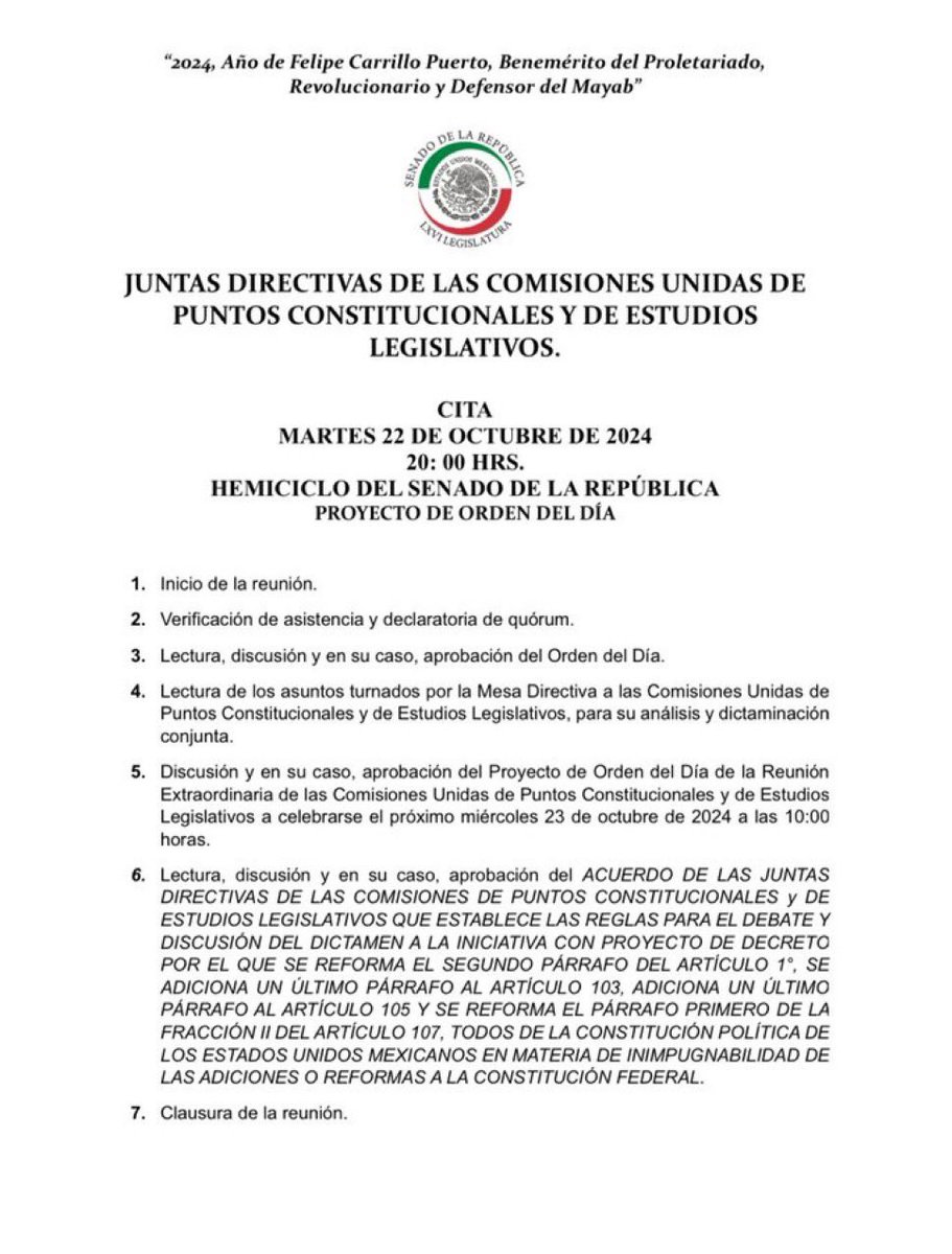 EnBogaMx's tweet image. ‼️‼️ Será hoy a las 10:00 am la sesión de comisiones unidas del .@senadomexicano para aprobar la reforma constitucional que impedirá a la @SCJN invalidar la reforma al Poder Judicial. #FelizMiércoles #ReformaJudicial #ReformaAlPoderJudicialVa #reformaalpoderjudicialyaquedó