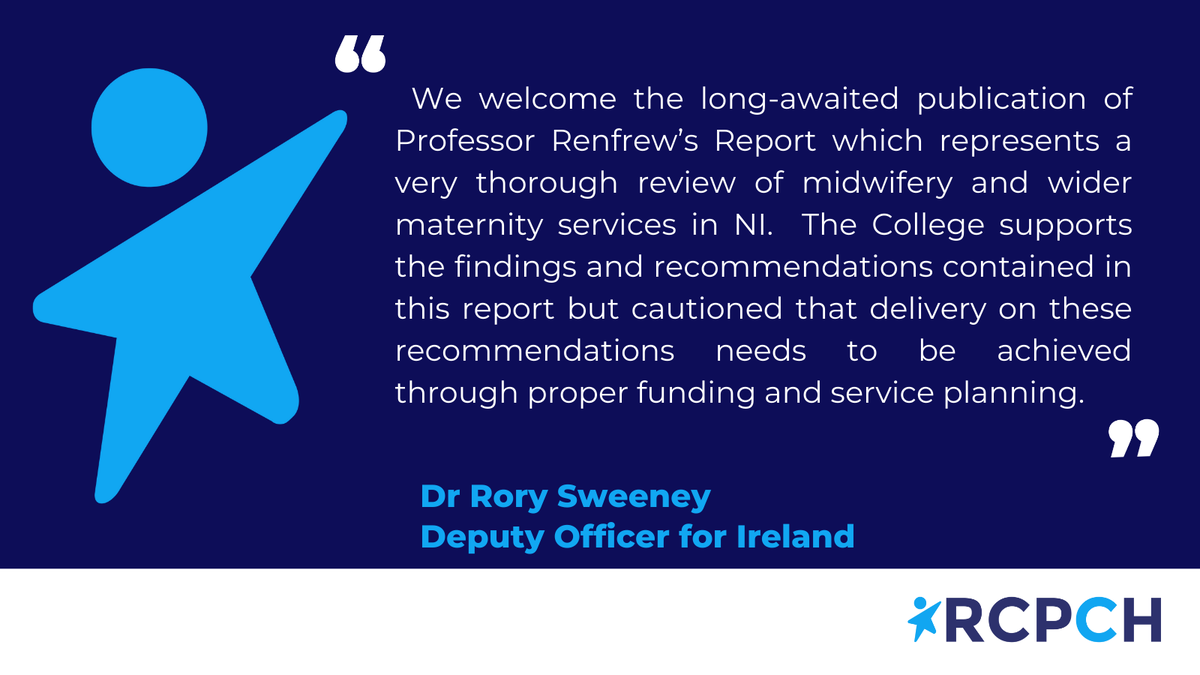 Read in full the <a href="/RCPCHIreland/">RCPCHIreland</a> response to 'Enabling safe quality midwifery services and care in Northern Ireland' report.

RCPCH believes that there are a number of core recommendations which should be taken forward without delay.

rcpch.ac.uk/news-events/ne…