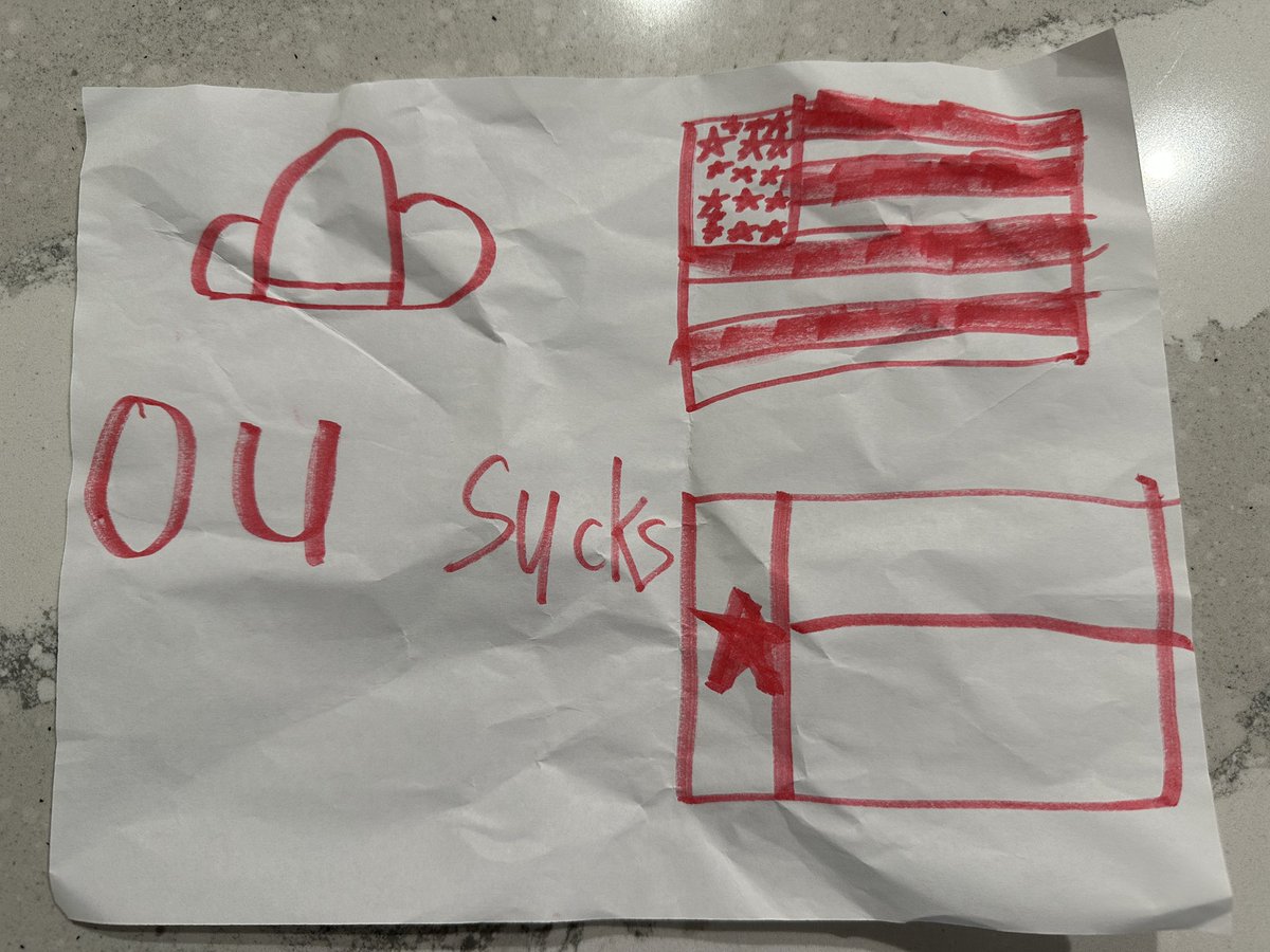 BobBallouSports's tweet photo. My wife found this in our 6 year old daughter’s backpack this morning...
🤷🏽♂️ #HookEm #TexasOU https://t.co/It8oEQzeVG