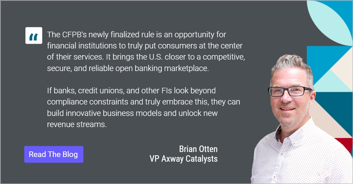 Axway's tweet photo. 🚨 Big news: the @CFPB has finalized its #OpenBanking rule! Financial institutions must gear up for a phased rollout starting in 2026. Time to turn compliance into opportunity and optimize your API strategy. More from @bottenCatalyst 👇 #Fintech #CFPB

https://t.co/z89uOqSVVT https://t.co/VYK6X0VJC6