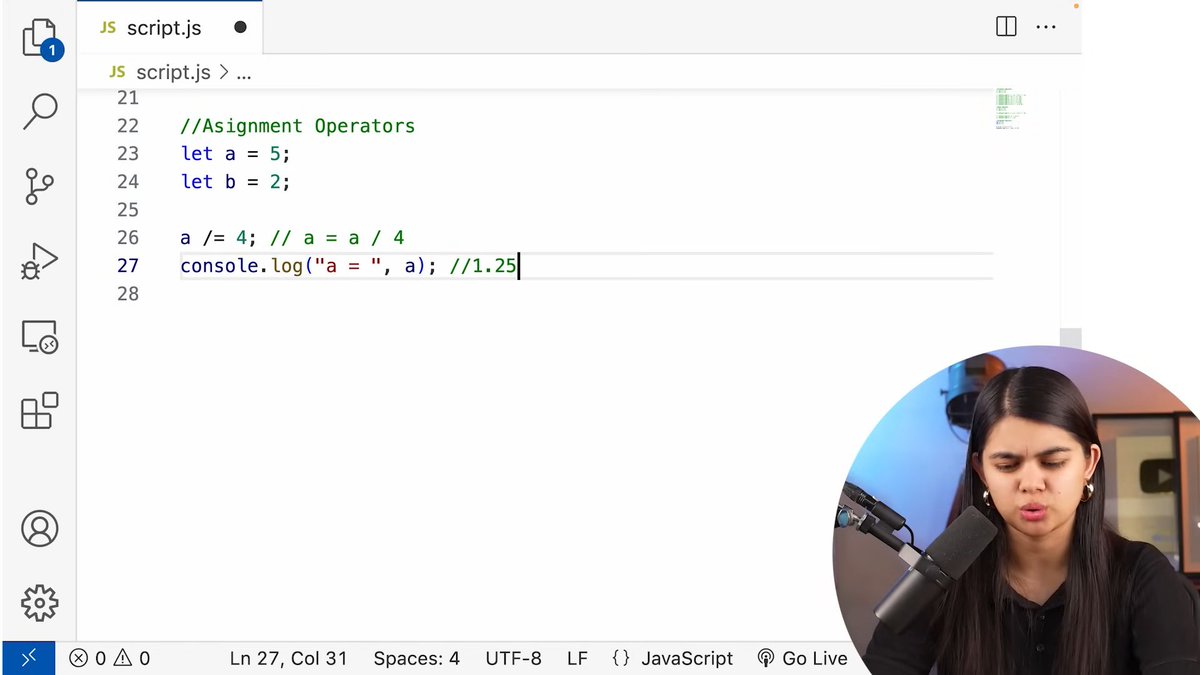 omtweet_'s tweet photo. #Day_25 of learning Web Development from Shradha Khapra and Apna College
Topics learned - Learned about Operators: Assignment & Comparison operators in Java Script.
#100daysofcode https://t.co/o8wHy0mdwJ