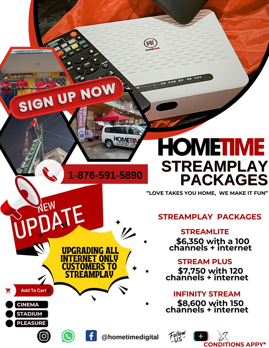 HometimeDigital's tweet photo. 📢 NEW PACKAGES ALERT 📢

🔥 STREAMLITE ; $6350 W/ 100 channels

🔥STREAM PLUS ; $7,750 W/ 120 channels 

🔥INFINITY STREAM ; $8,600 W/ 150 channels. 

ADD ON TO ANY PACK ; CINEMA, STADIUM AND PLEASURE. 

WE ARE UPGRADING ALL EXISTING  INTERNET CUSTOMERS💯 https://t.co/OmoC94rSN6