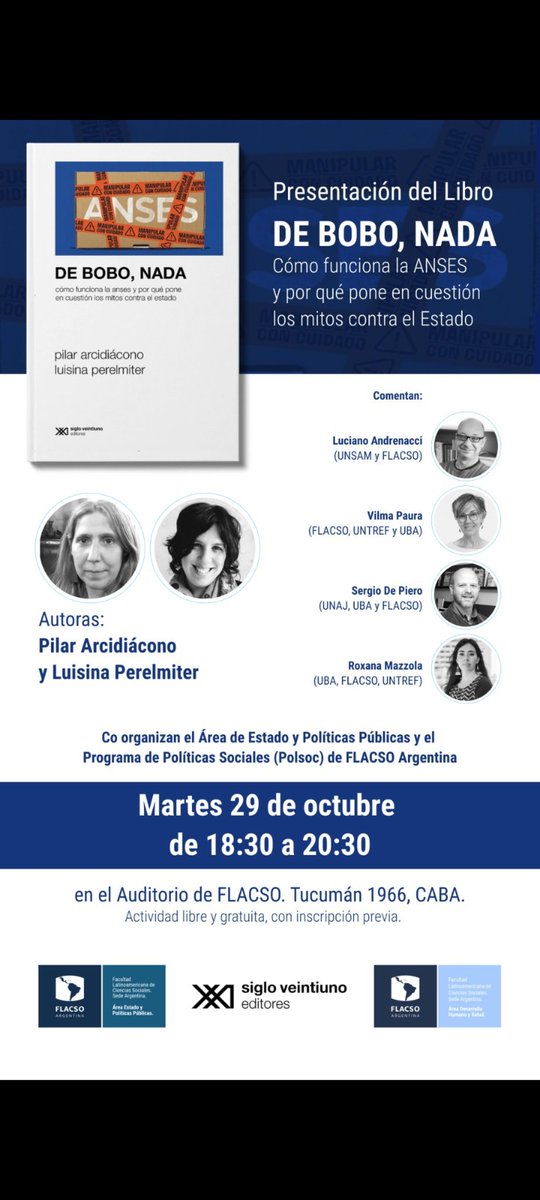 Pilar Arcidiacono (@parcidiacono) on Twitter photo Martes 29 les esperamo en <a href="/FLACSOARGENTINA/">FLACSO Argentina</a> con <a href="/VilmaPaura/">Vilma Paura</a> <a href="/sergiodepiero/">Sergio De Piero</a> <a href="/LPerelmiter/">Luisina Perelmiter</a> Luciano Andrenacci y Roxana Mazzola Martes 29 les esperamo en <a href="/FLACSOARGENTINA/">FLACSO Argentina</a> con <a href="/VilmaPaura/">Vilma Paura</a> <a href="/sergiodepiero/">Sergio De Piero</a> <a href="/LPerelmiter/">Luisina Perelmiter</a> Luciano Andrenacci y Roxana Mazzola