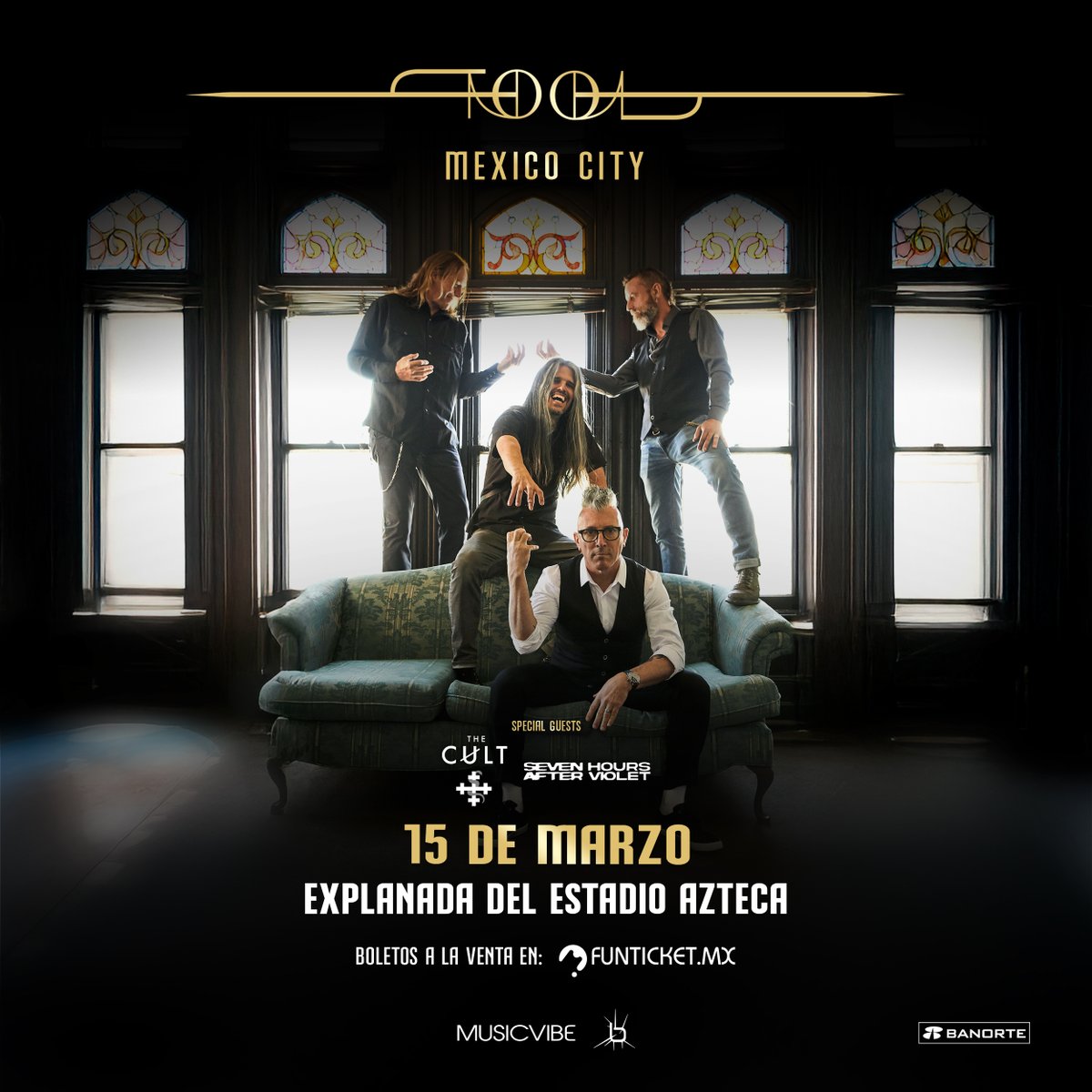 Adquiere tus boletos para el show de TOOL, The Cult y la adición de Seven Hours After Violet, banda liderada por Shavo Odadjian de System Of A Down.

Venta general desde nuestra plataforma oficial funticket.mx inicia 11 am o en puntos de venta oficiales.