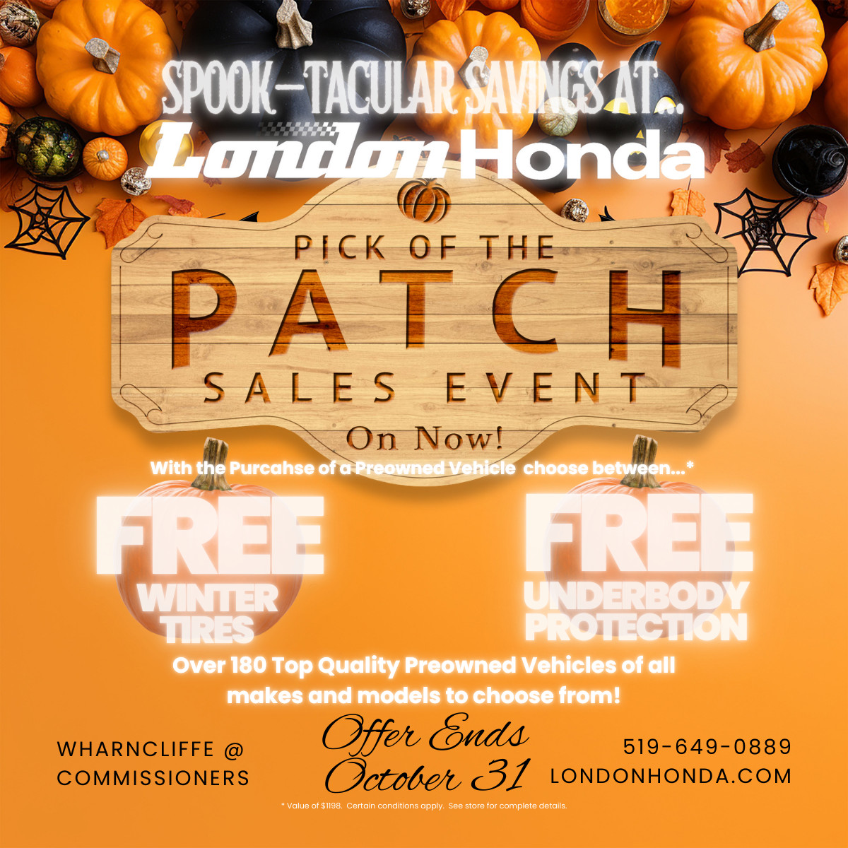 londonhonda's tweet image. 🎃 'Pick Of The Patch' starts now at London Honda! Choose from 180+ used cars (all makes!) and get FREE Winter Tires or Underbody Protection ($1198 value). Find your perfect ride at londonhonda.com! #PickOfThePatch #UsedCarDeals
bit.ly/loh_preowned