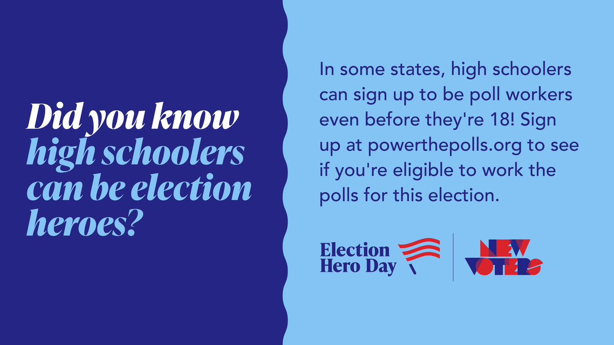 Did you know YOU could sign up to be a poll worker even before turning 18? Check to see if you’re eligible to work in the polls in your state here: powerthepolls.org!
#vote #election #electionheroday #voter #polls #votenow #highschool #youthvote #spreadtheword