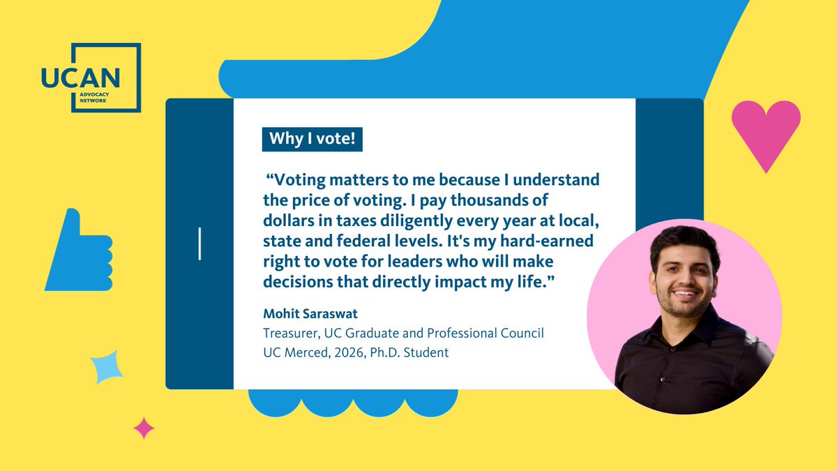 .@UCMerced graduate student and @UCGPC treasurer Mohit Saraswat casts a ballot to vote for leaders who will make decisions that directly impact his life. Share your reason with us ➡️. bit.ly/3TqJqL5 

#WhyWeVote #UCVotes #GetOutTheVote