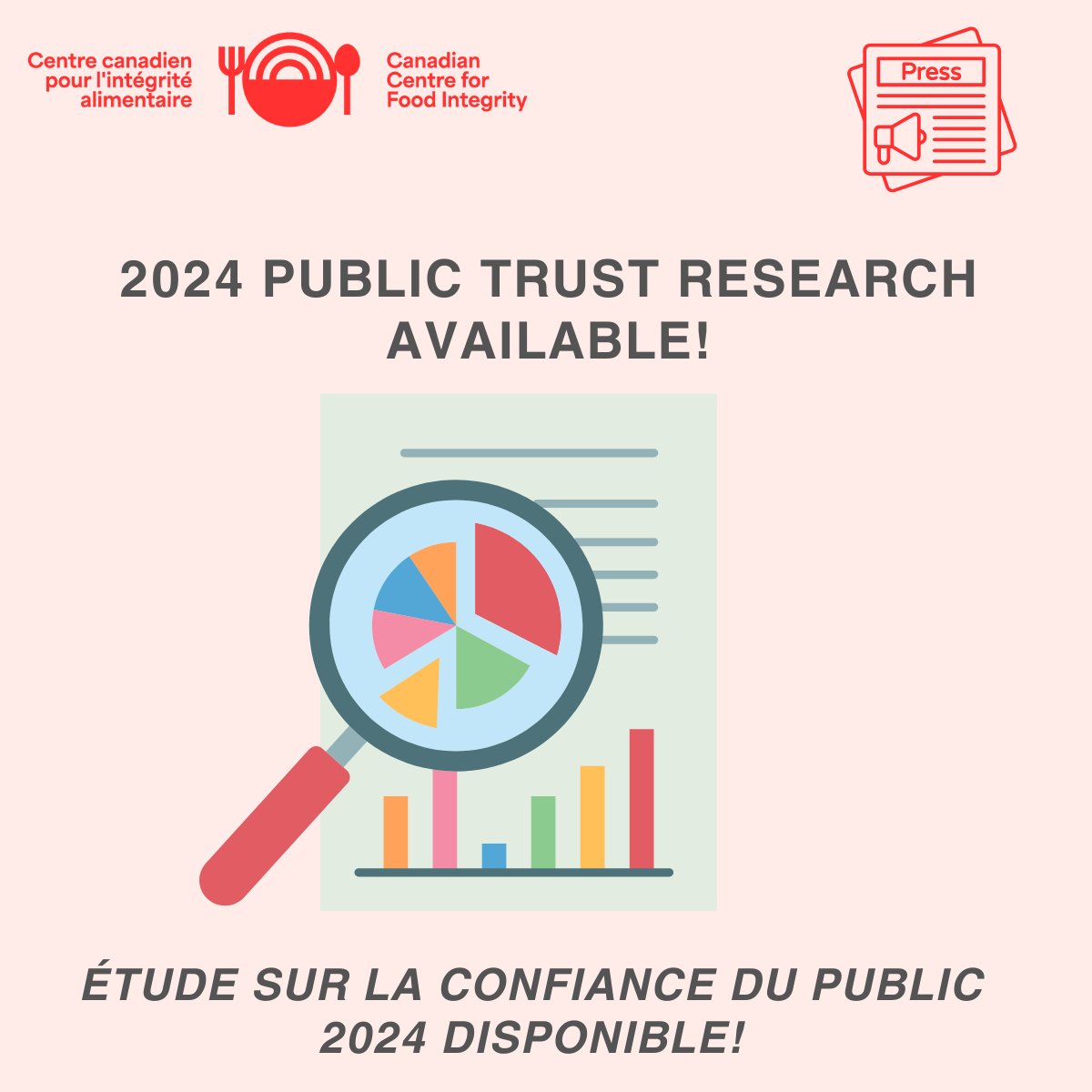 📢 CCFI Releases 2024 #PublicTrustResearch! Our latest findings reveal divided perceptions of Canada’s food system, emphasizing the need for the industry to collaborate. 

🚀 Read the press release: bit.ly/3Ulot4R 
👉 Download our report: bit.ly/407dcZC