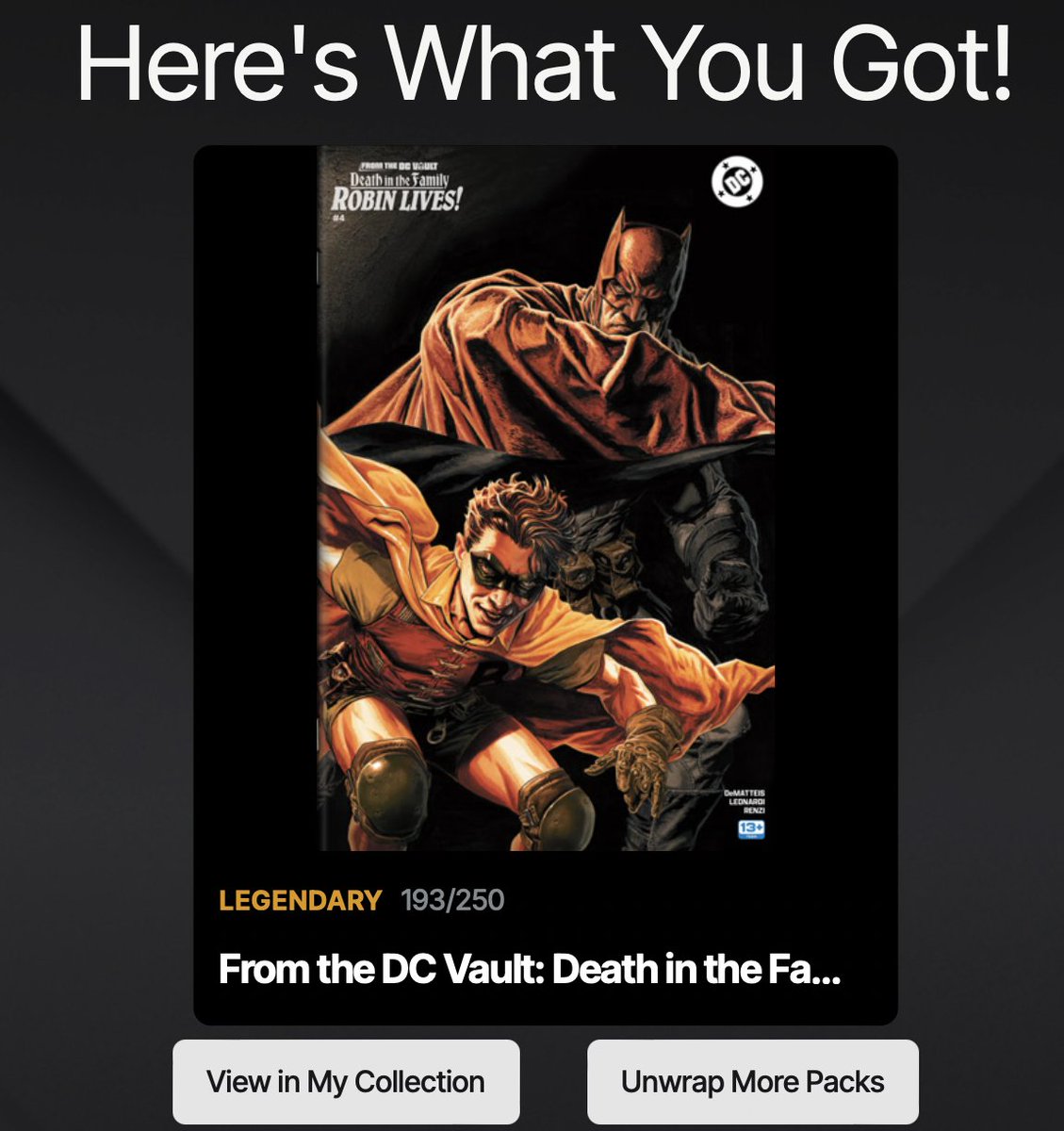 MachewsComics's tweet image. Look what I just pulled—Lego baby! 🏆 Set complete! Also got a Core… so now, why even open the other packs? The drop mechanics don’t really give me a reason to rip the rest. I’m not a flipper, so what’s the point? 🤷‍♂️

Anyone else feeling the same?

#DC3 #LegendaryPull