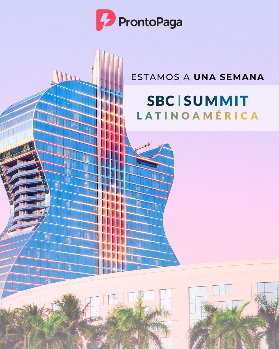 ProntoPaga's tweet photo. ¡Quedan 7 días! 

¡Te esperamos en nuestro stand E62!

📍 Hard Rock Hotel &amp; Casino, Miami

#SBCLatAm #Gaming #SportsBetting #Fintech #Payments #Latam #ProntoPaga https://t.co/sxJW1SkQRO